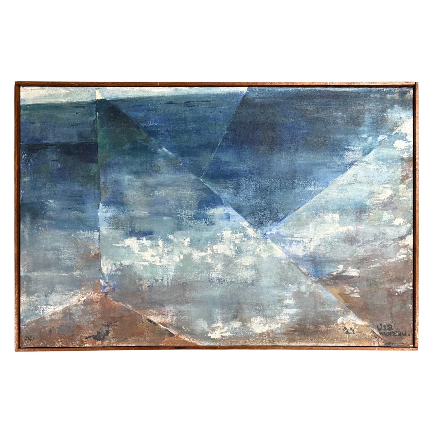 1978 Landscape in Geometric Composition in Original Lathe Frame