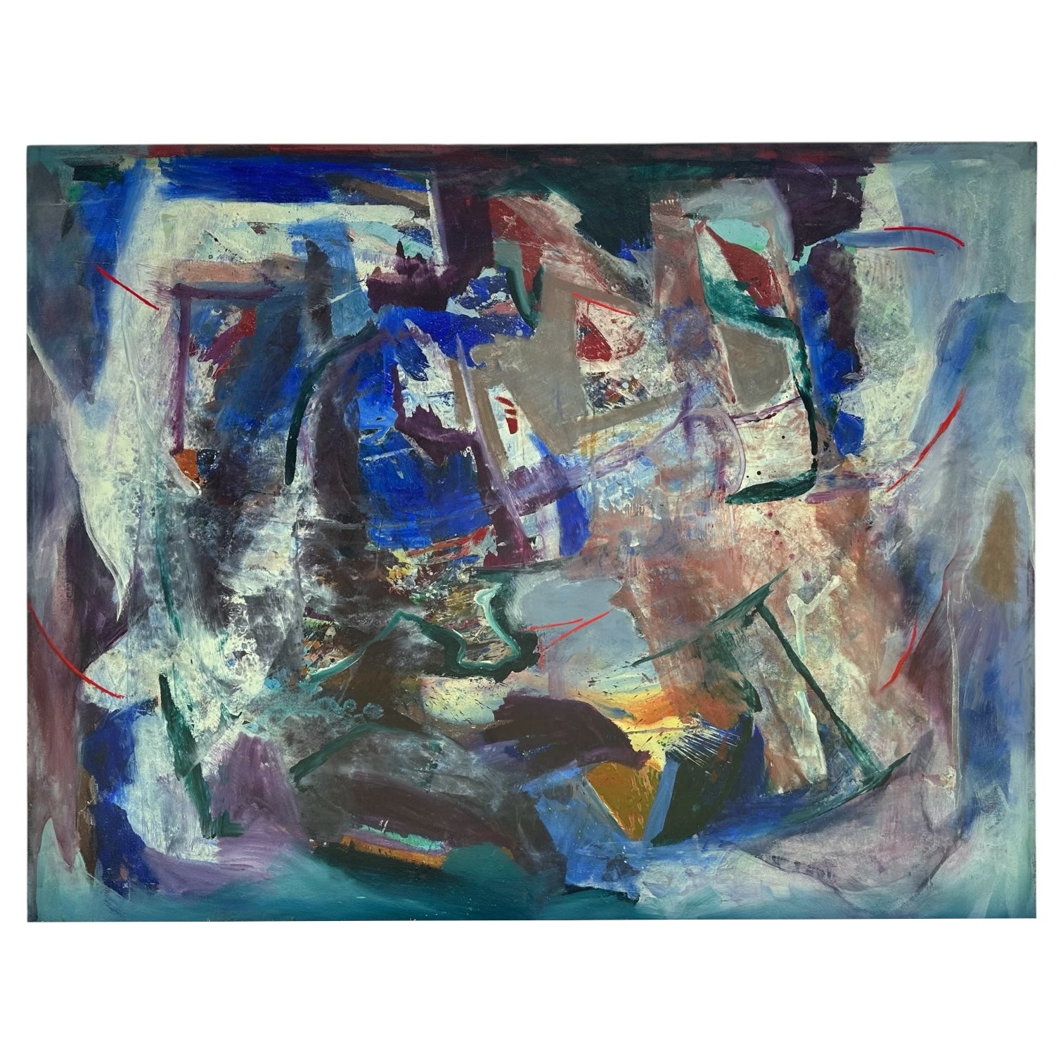 Monumental Abstract Expressionist Painting with Blue Accents