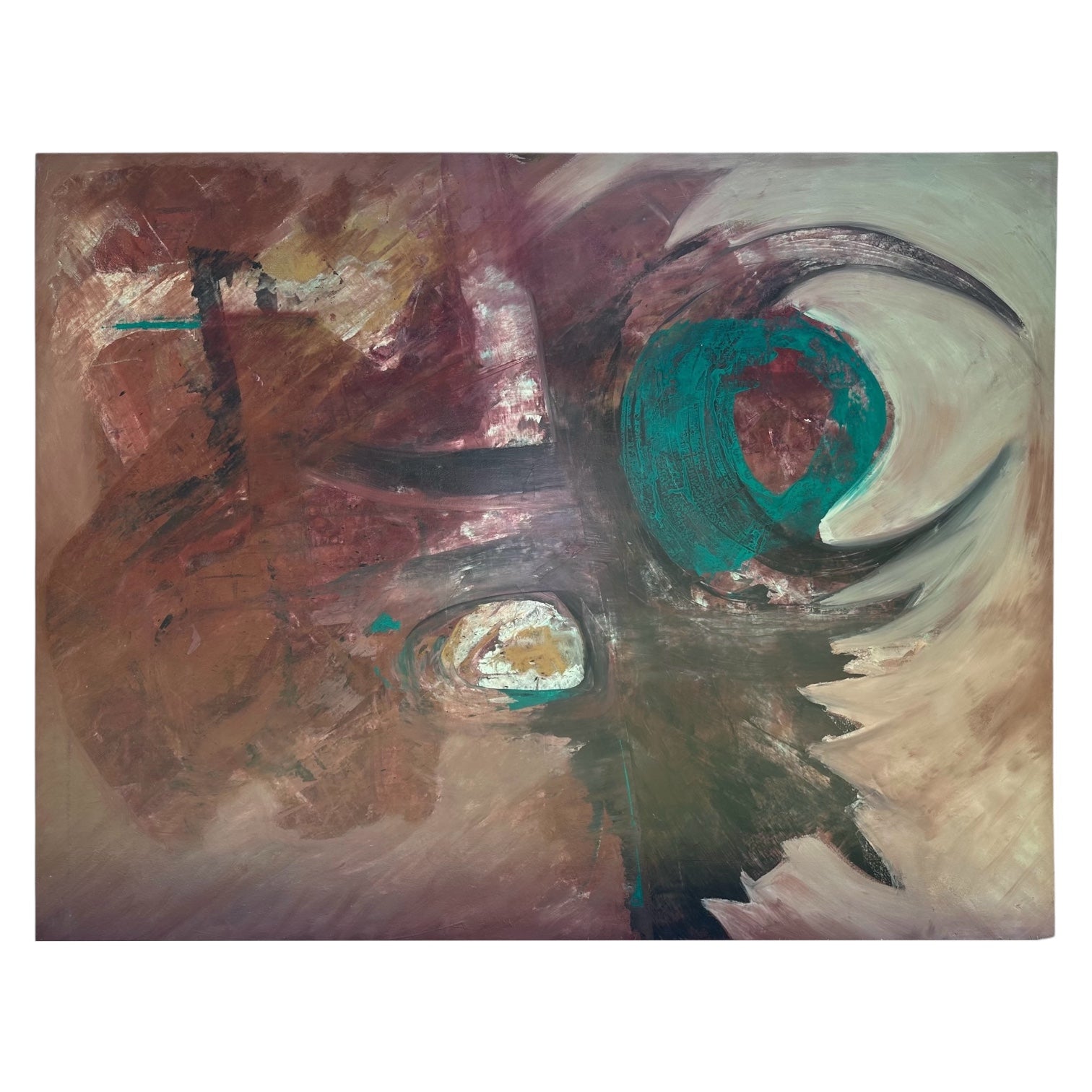 Monumental Abstract Expressionist Painting in Burgundy and Green
