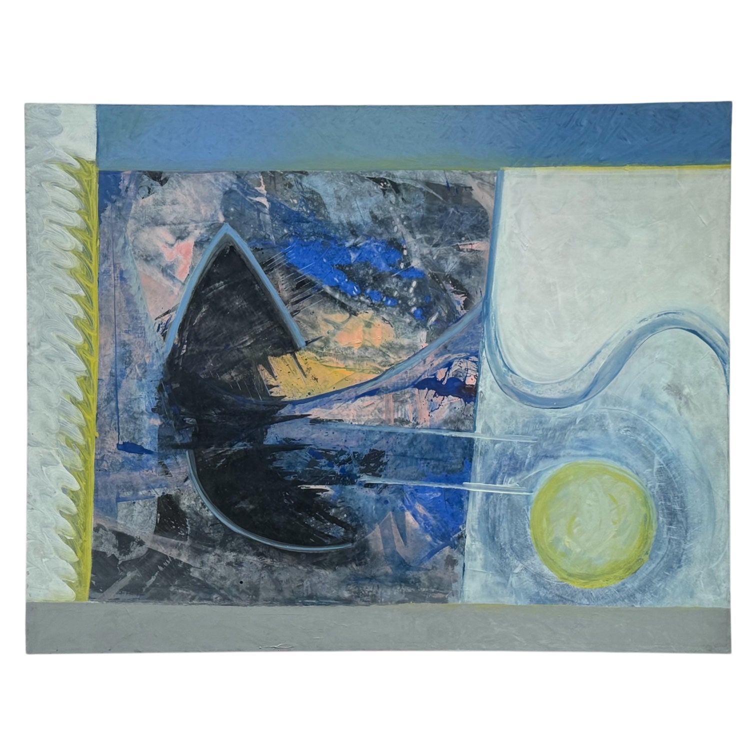Monumental Abstract Expressionist Painting in Blues and Citrine