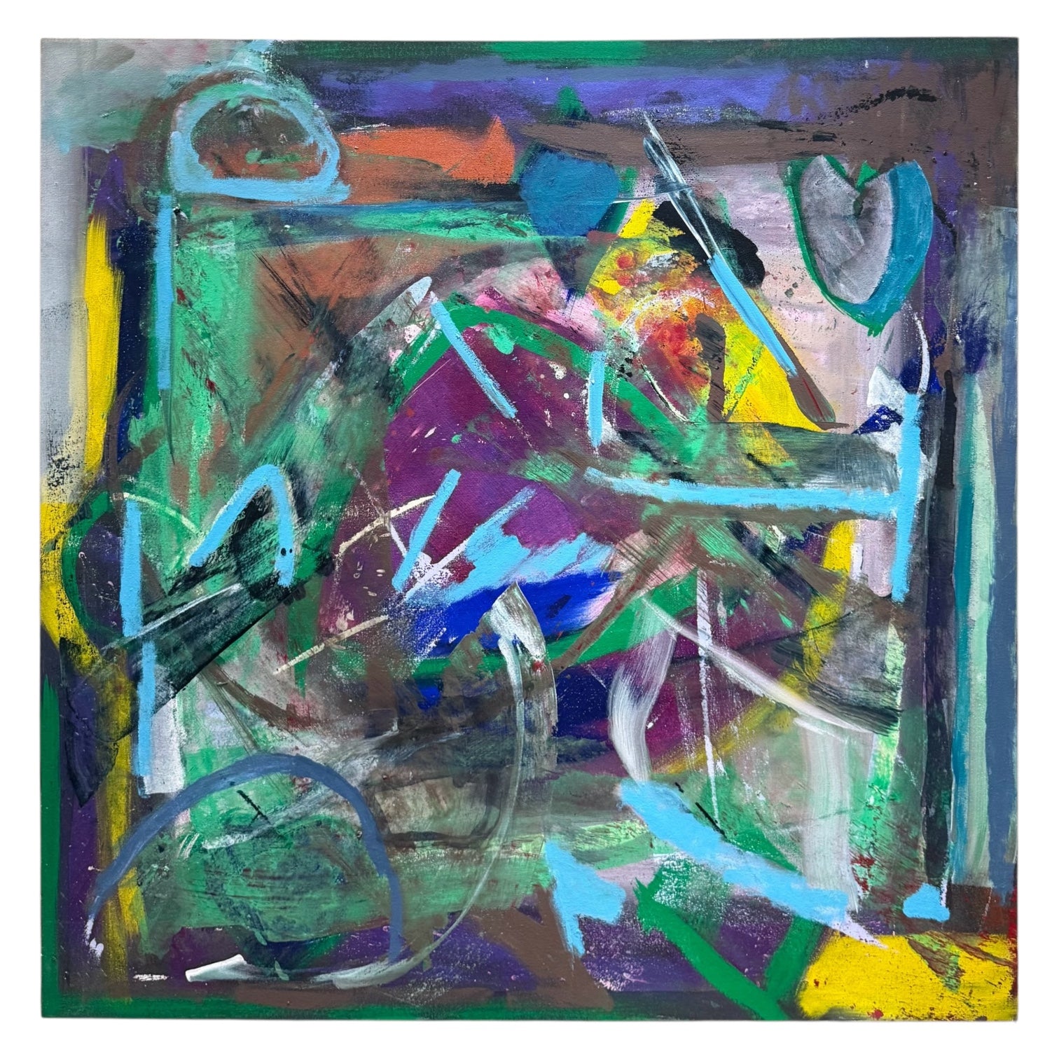 1993 Gestural Abstract Expressionist Painting in Jewel-Like Coloration