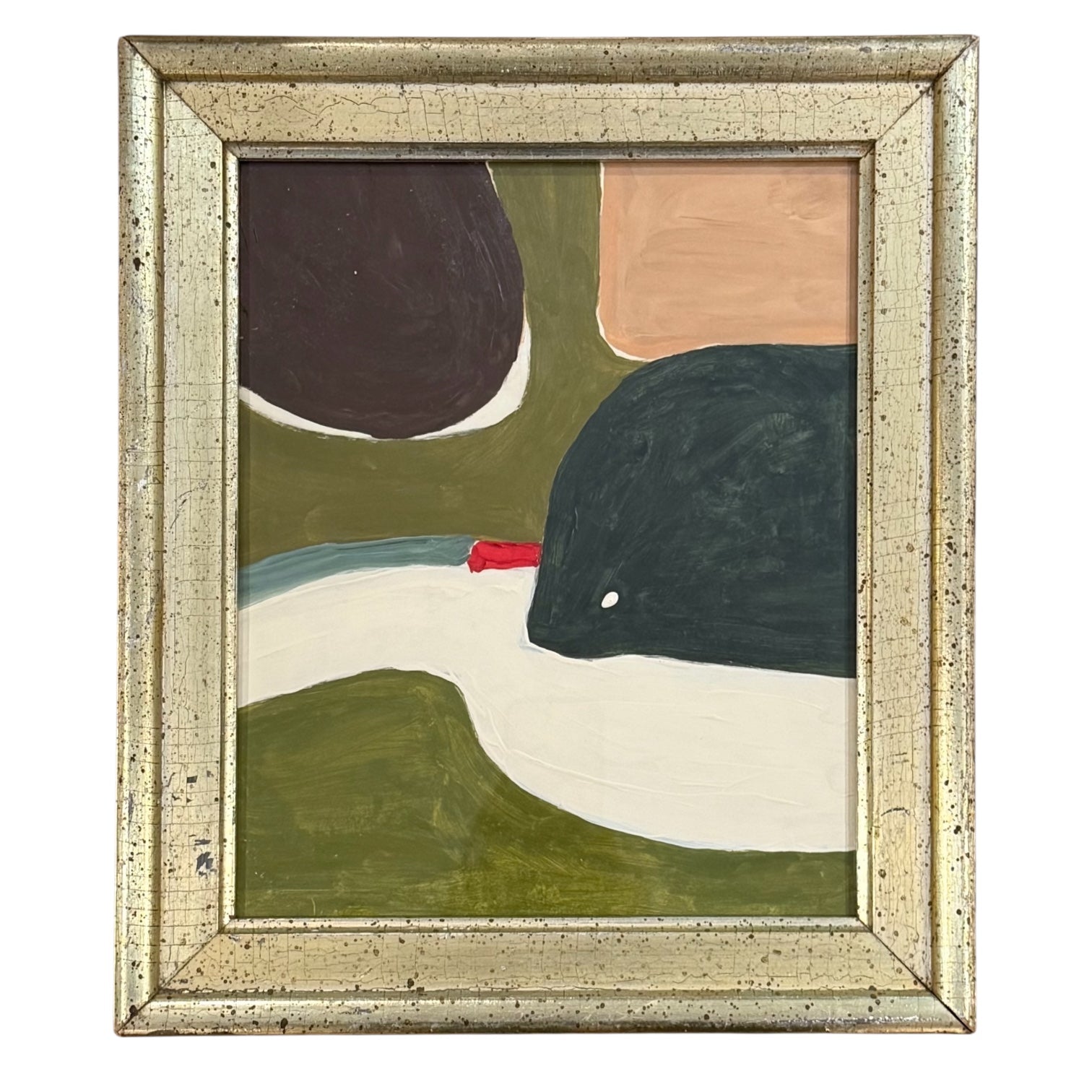 Abstract Landscape in Olive and Pink in 19th Century Gilt Frame