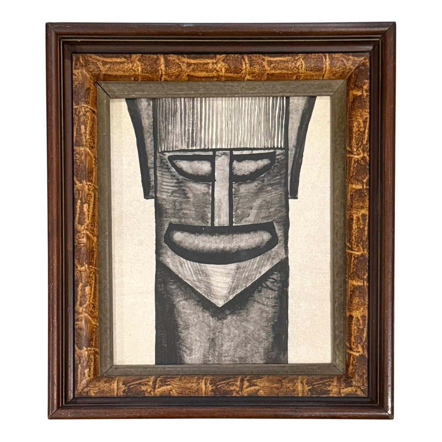 Ink Wash Portrait in Antique Wood Frame (no. 2)