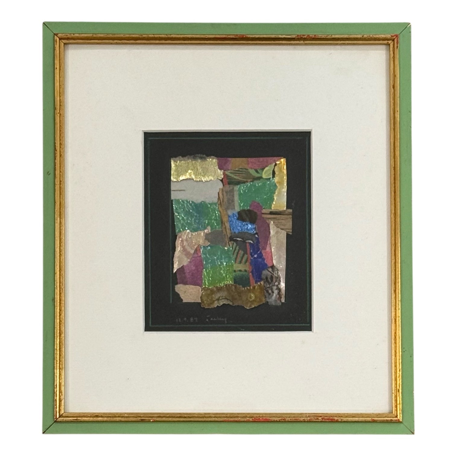 1987 Collage in Metallic Paper on Board in Original Vintage Frame