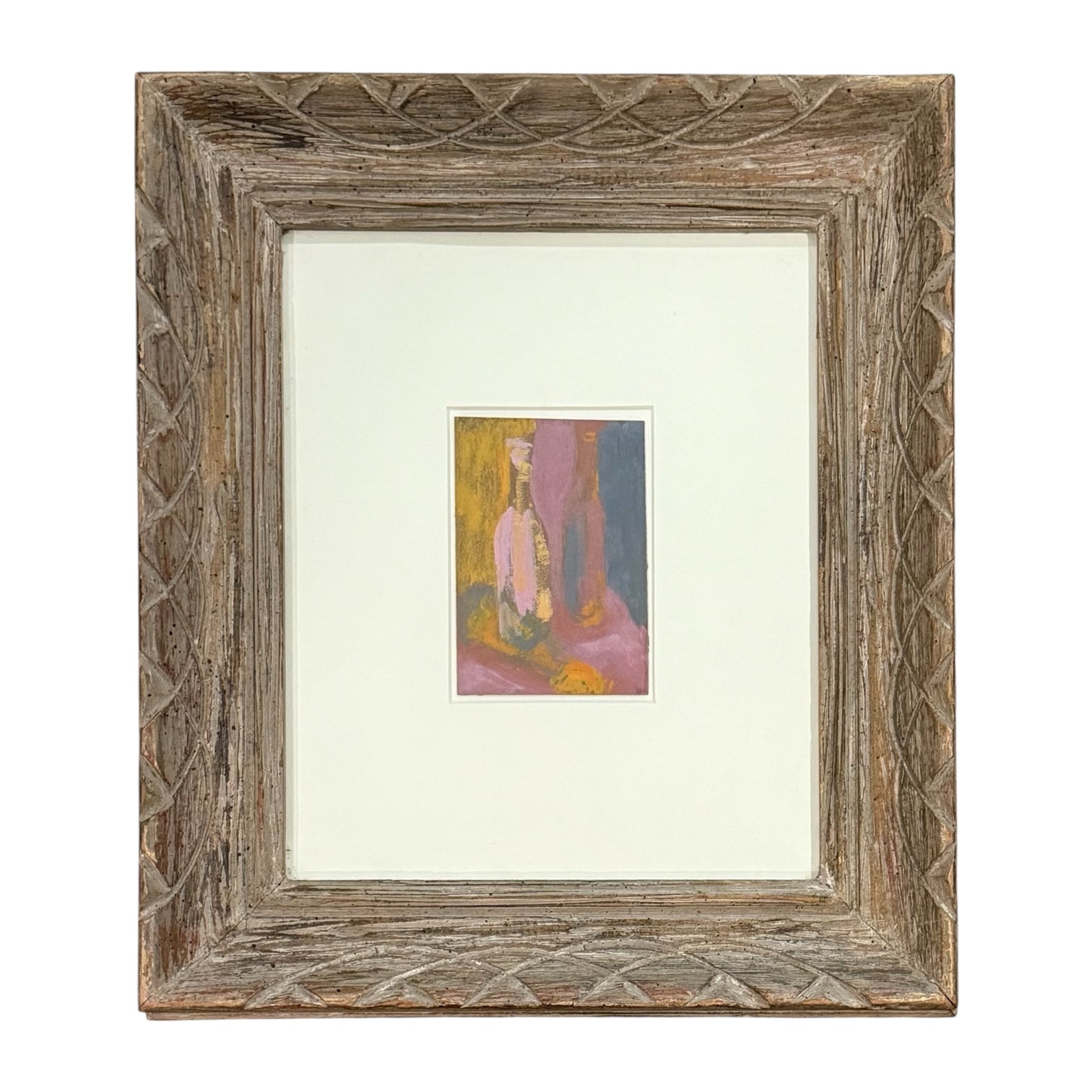 Abstract Still Life Painting  in Hand Carved Vintage Wood Frame