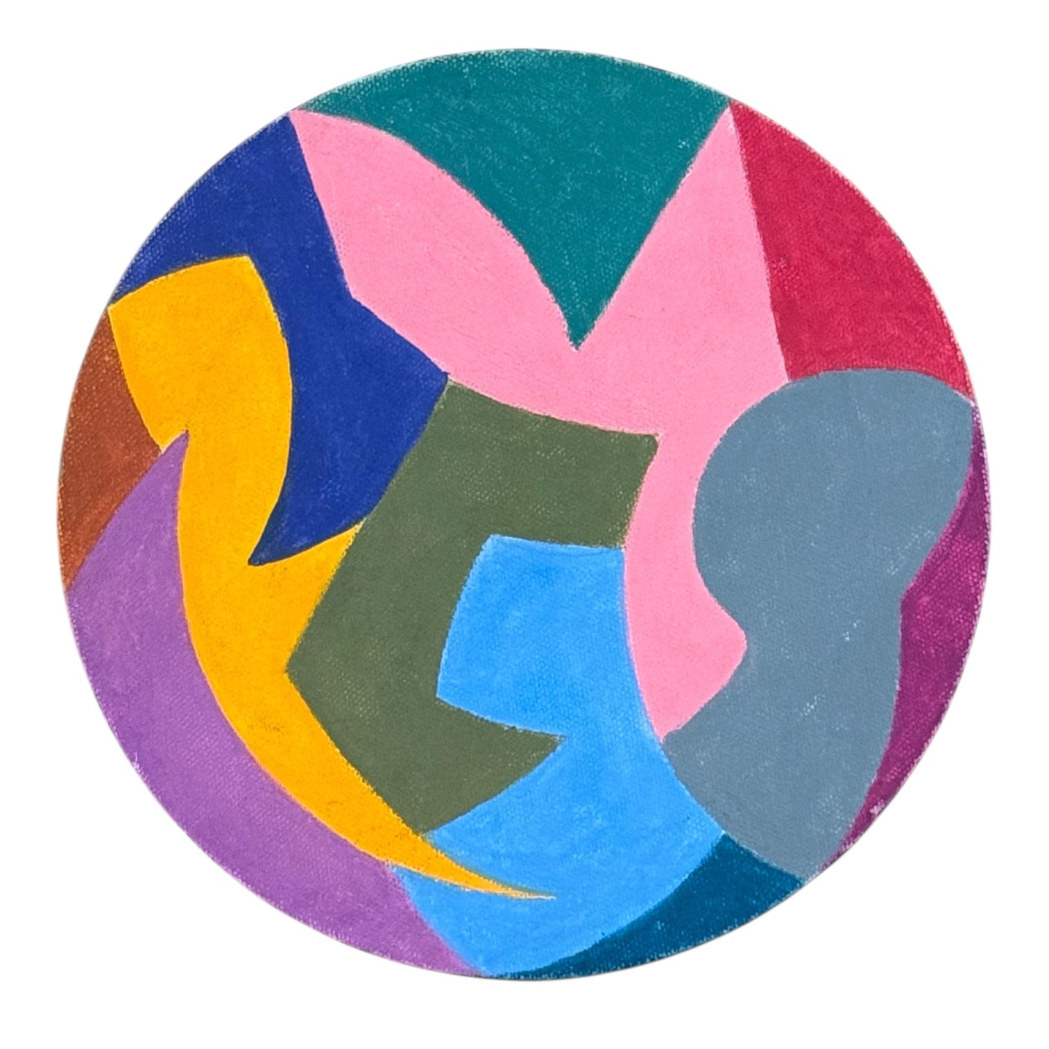 Hard-Edge Painting on Round Canvas in Vibrant Colors