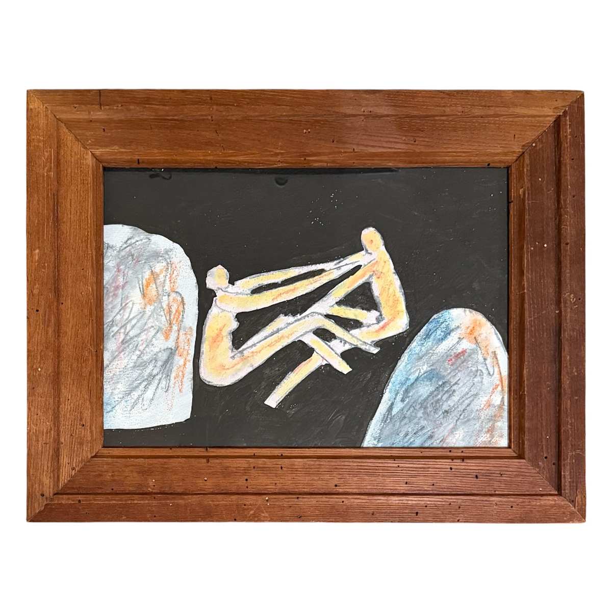 1995 Abstract Painting with Interwined Figures in Vintage Wood Frame