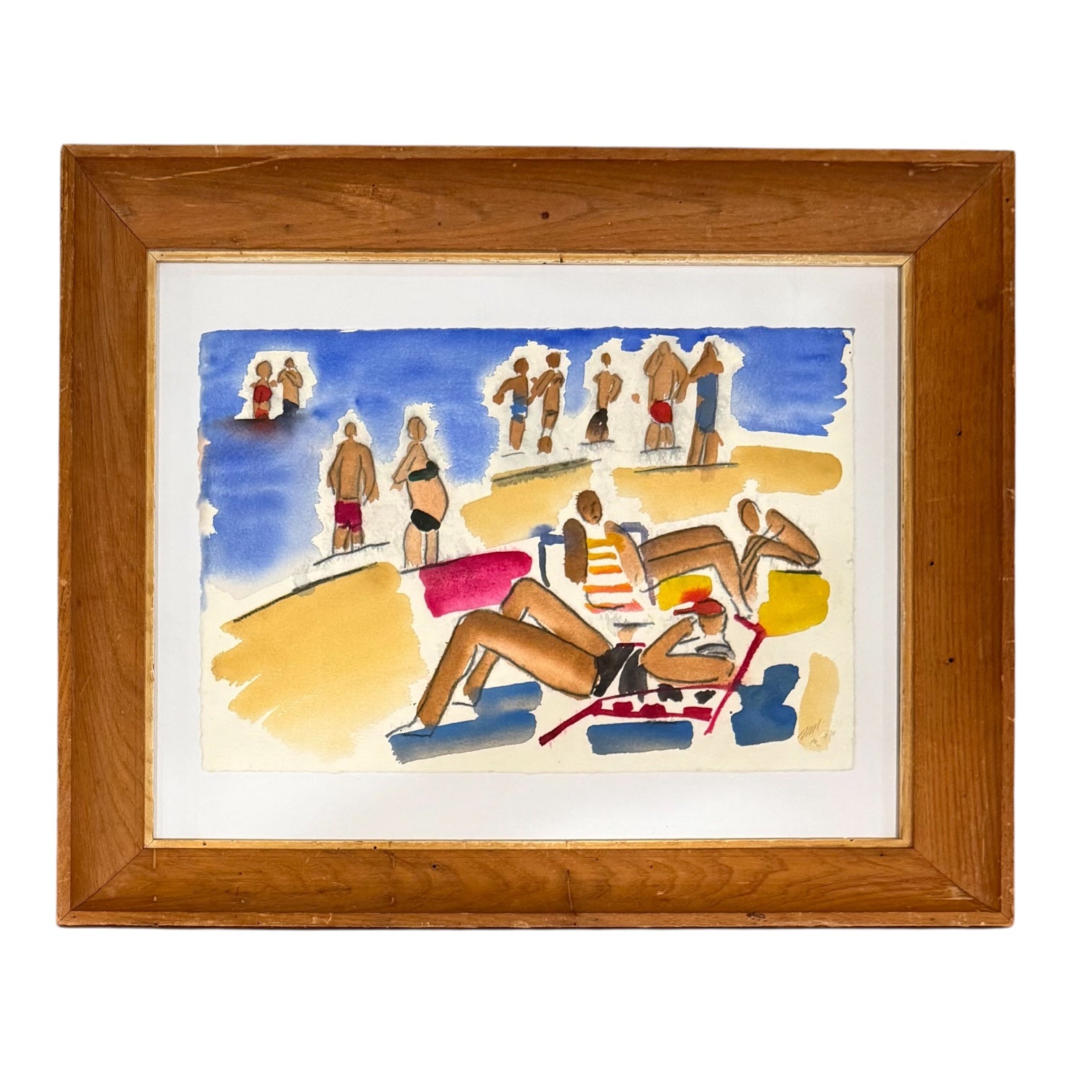 1996 Beach Scenic in Vibrant Color Palette in Vintage Wood Frame