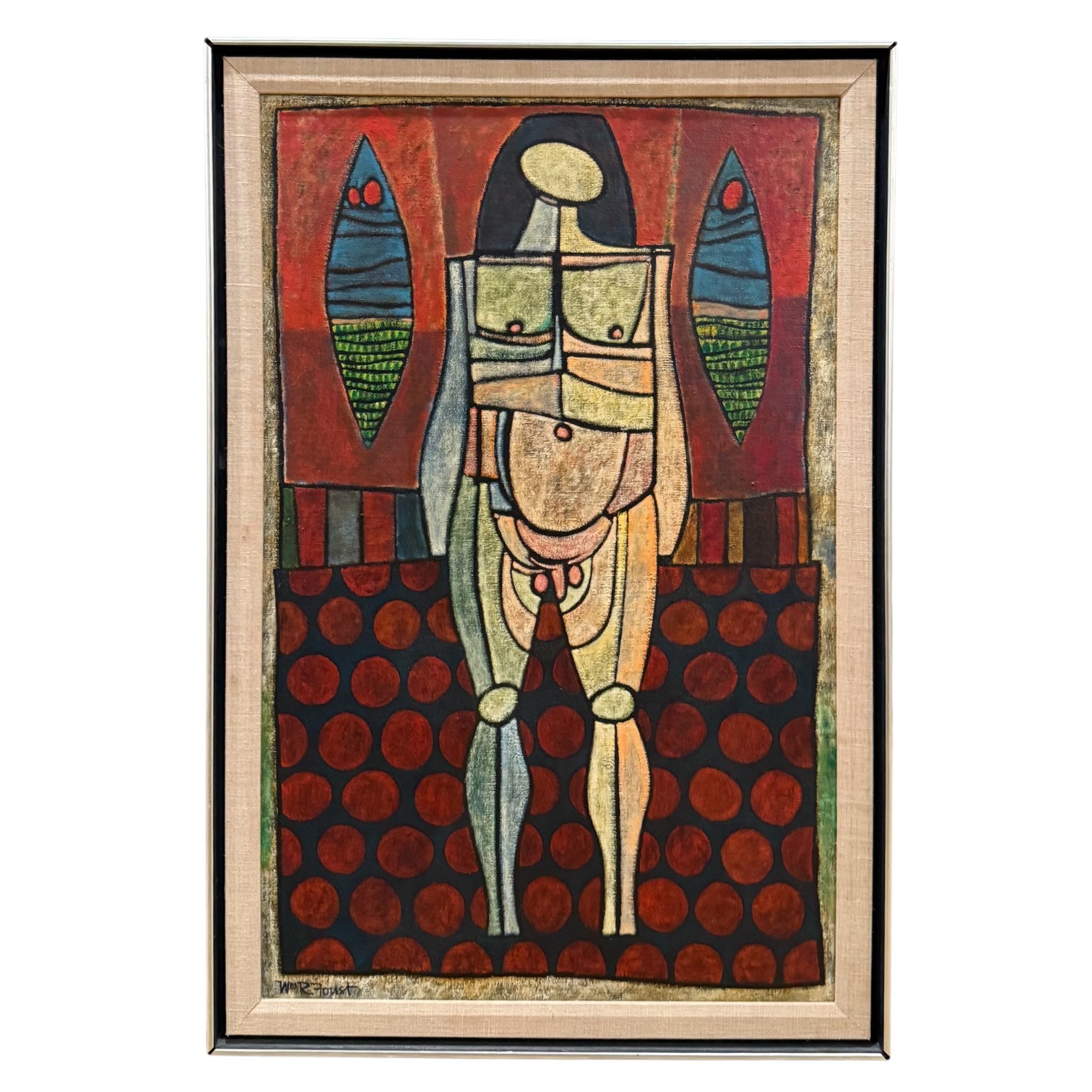 1975 Figurative Oil on Canvas in Vintage Frame