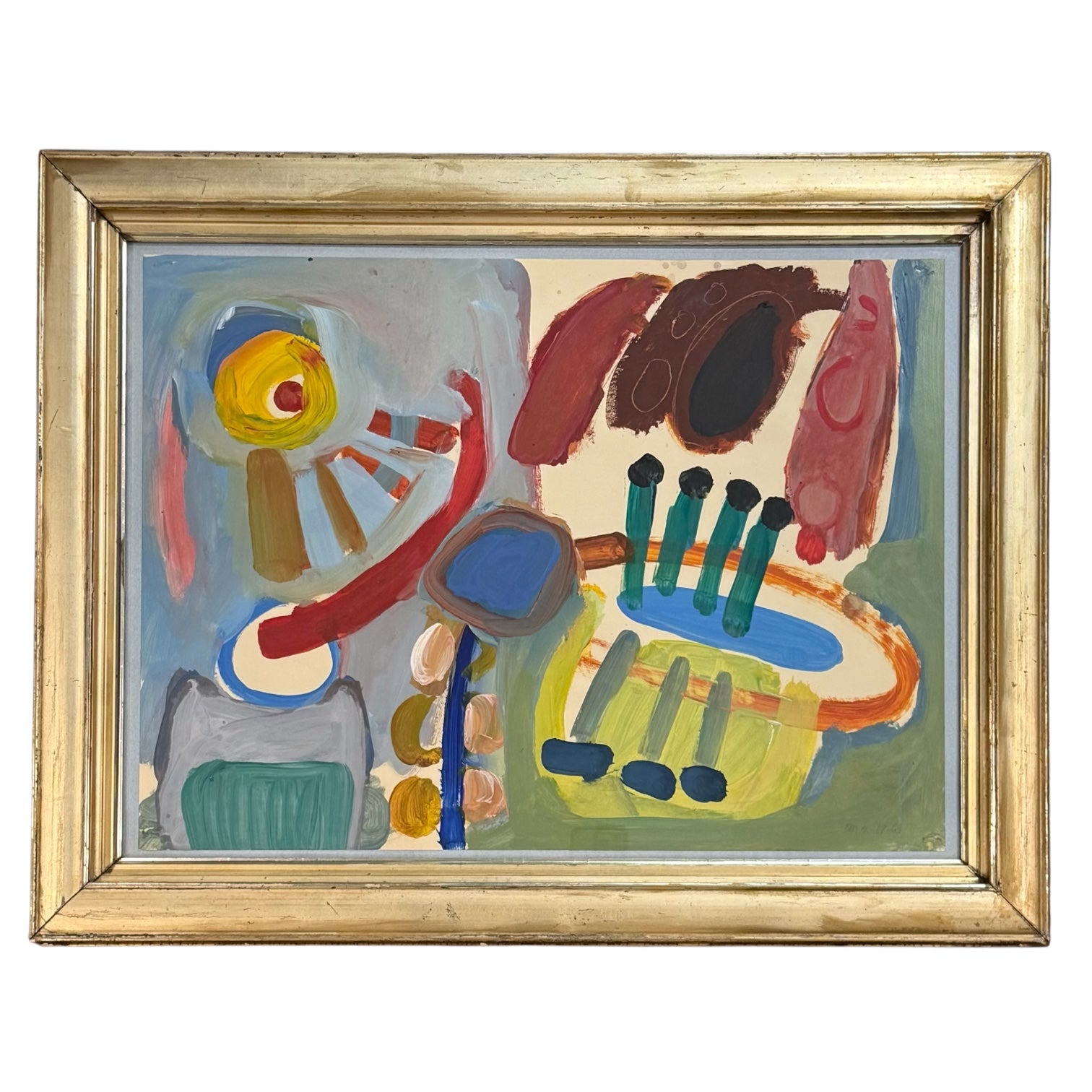 1963 Vividly Colorful Abstract Landscape in 19th Century Gilt Frame