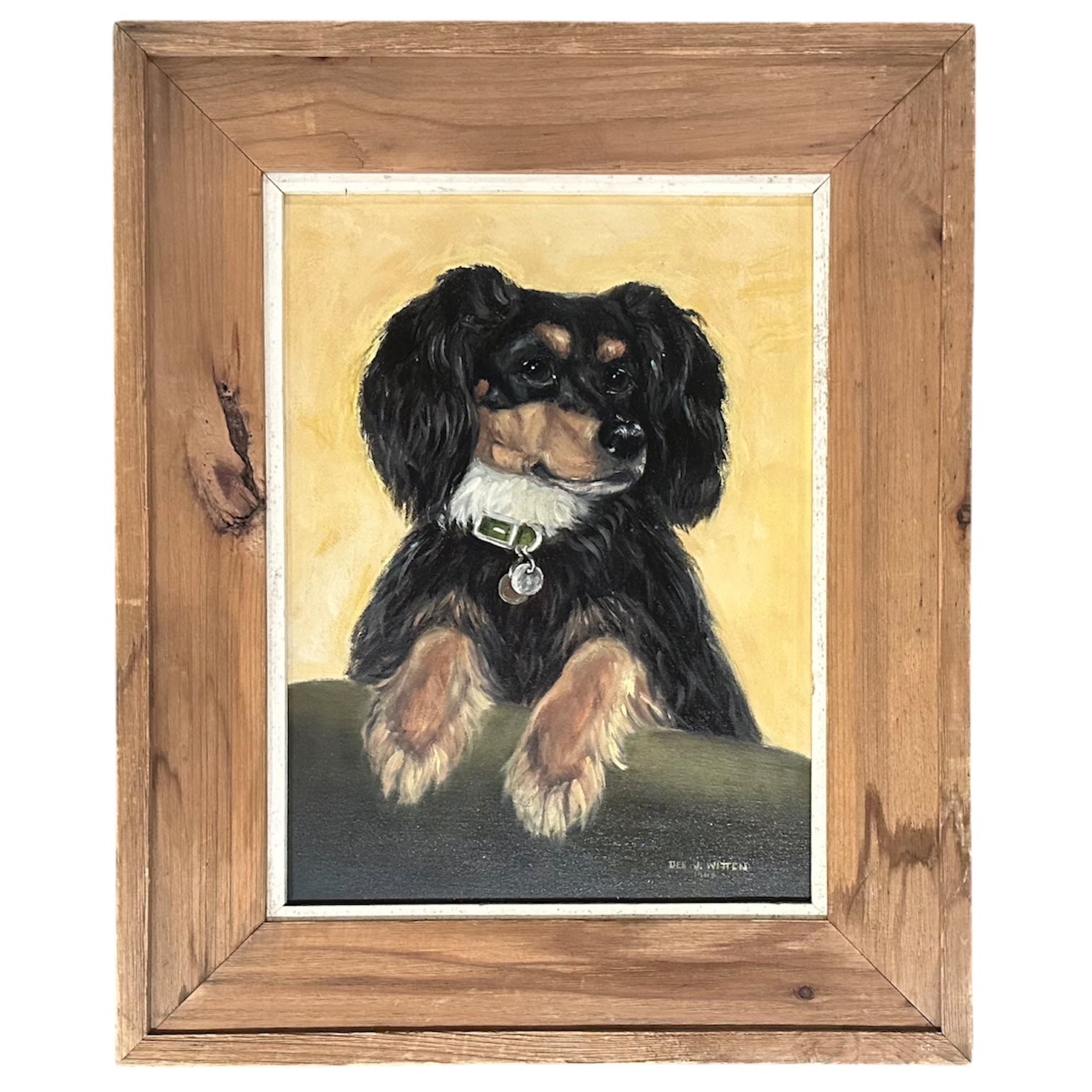 Charming Portrait of Small Dog in Vintage Wood Frame