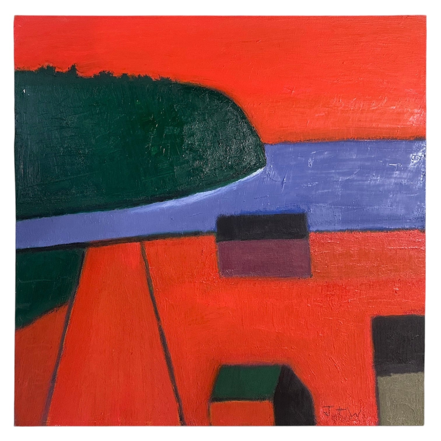 Minimalist Landscape of Lakeside in Reds