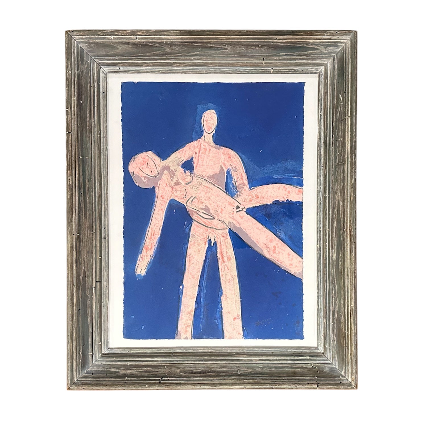 Figurative Painting with Impasto in Antique Frame