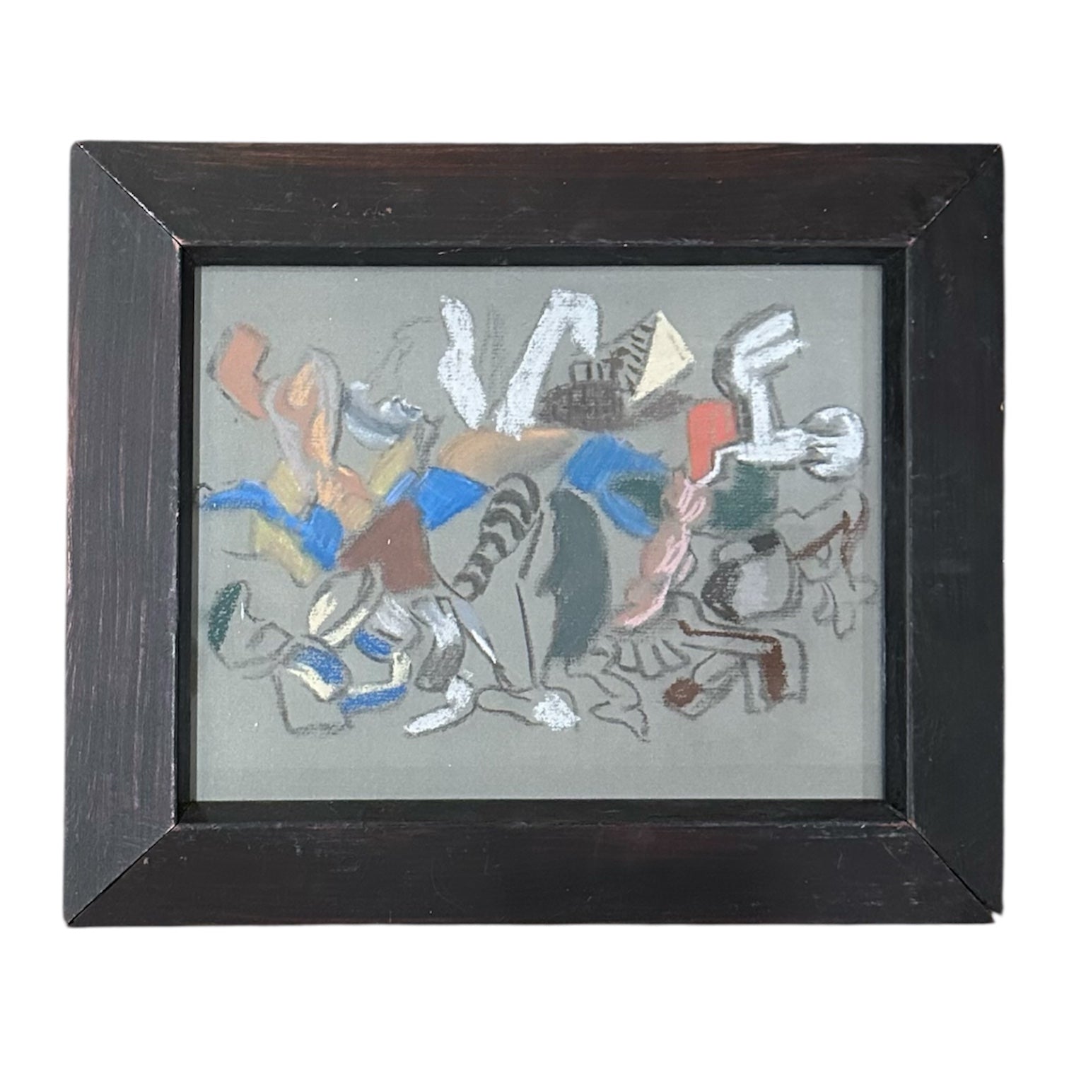 Energetic Abstract in Grays in Vintage Wood Frame