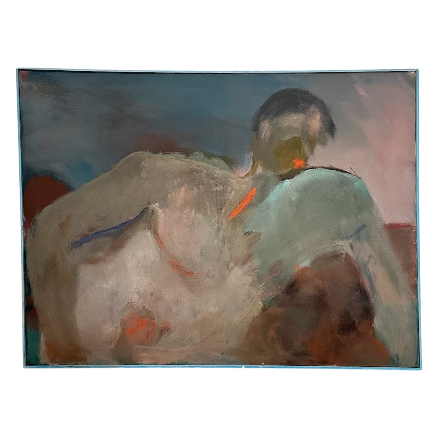 Figurative Painting of Reclining Male Figure in Deep Blues and Pinks
