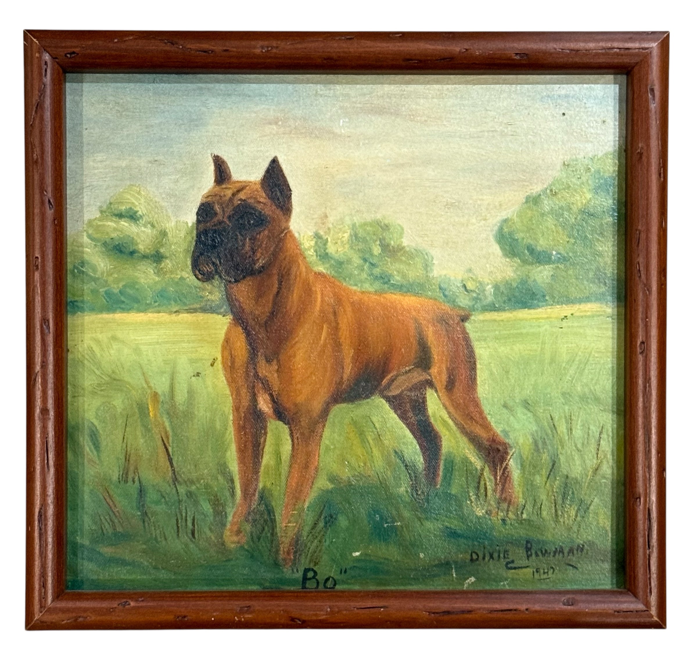 1947 Painting of Proud Canine in Original Frame
