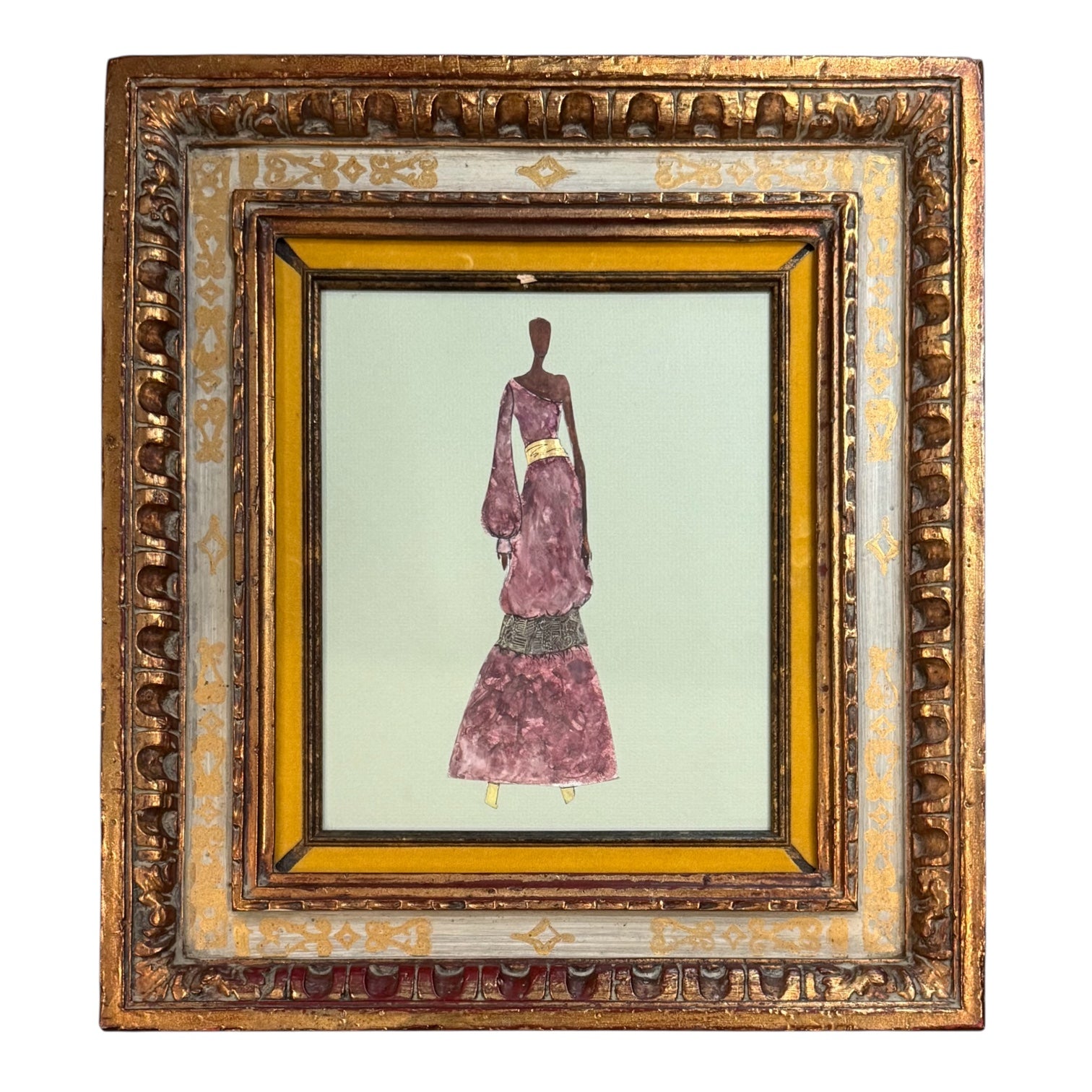 Early 21st Century Fashion Rendering in Vintage Florentine Frame