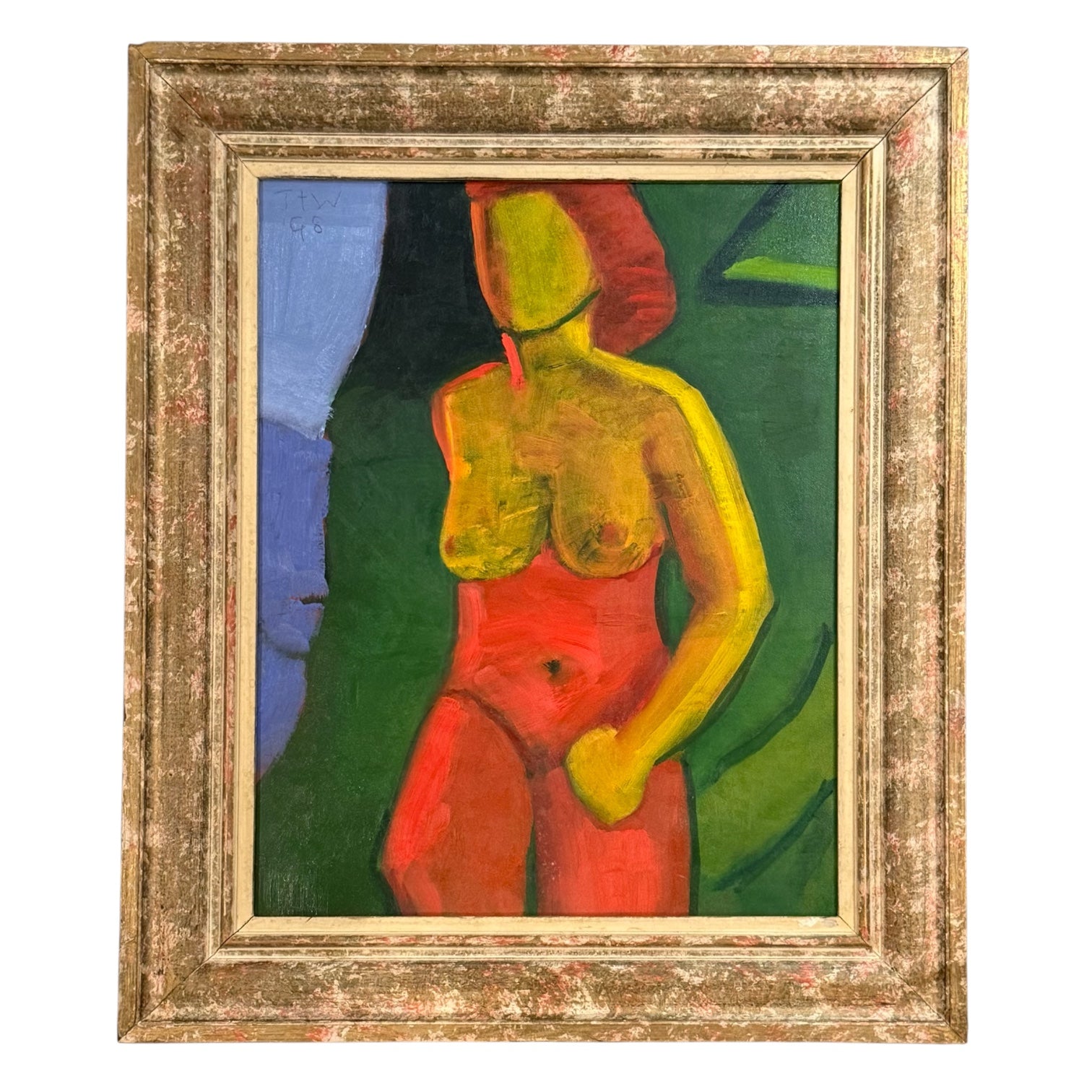 1998 Figurative Oil Painting in Vintage Textured Wood Frame