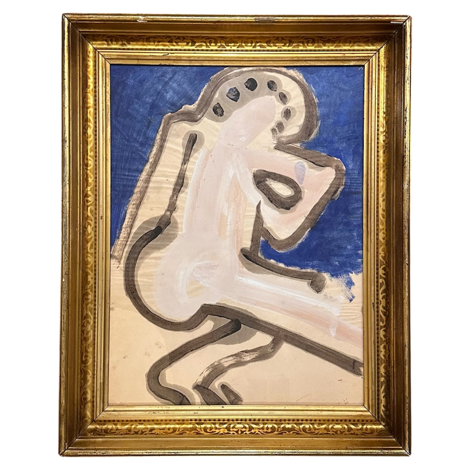 1963 Abstract Figure in Bold Blue and Shades of Pink