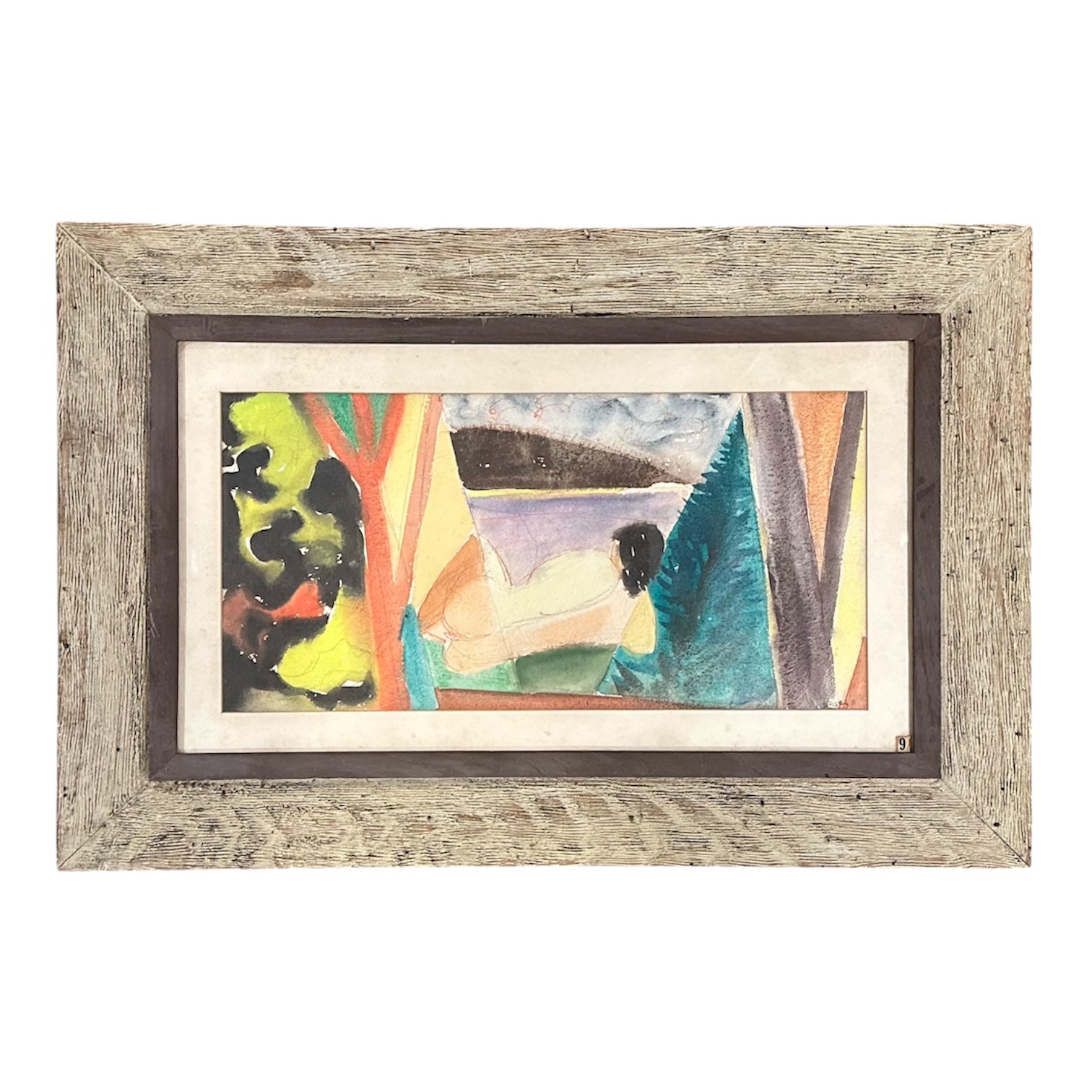 1952 Reclining Figure in Cubist Landscape Presented in Original Frame