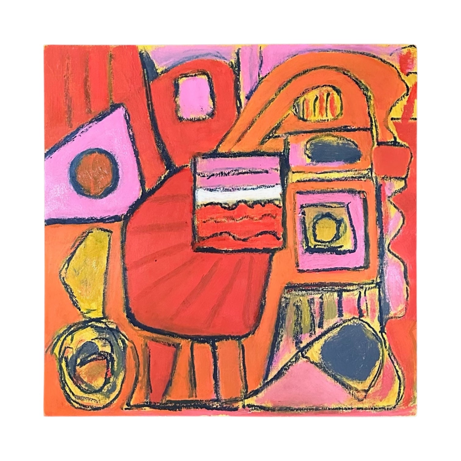 Energetic Abstract in Striking Red Pink and Yellow