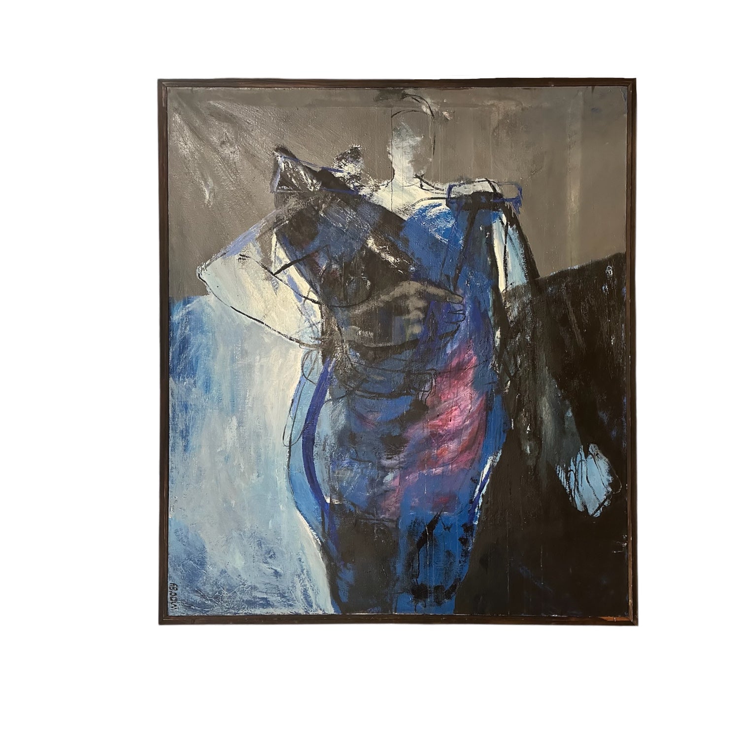 1968 Gestural Abstract of a Figure in Bold Cool Tones