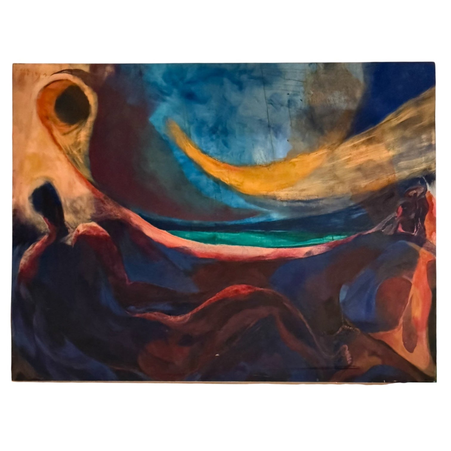 Large Abstract Reclining Figure in Jewel Tones  Oil Painting