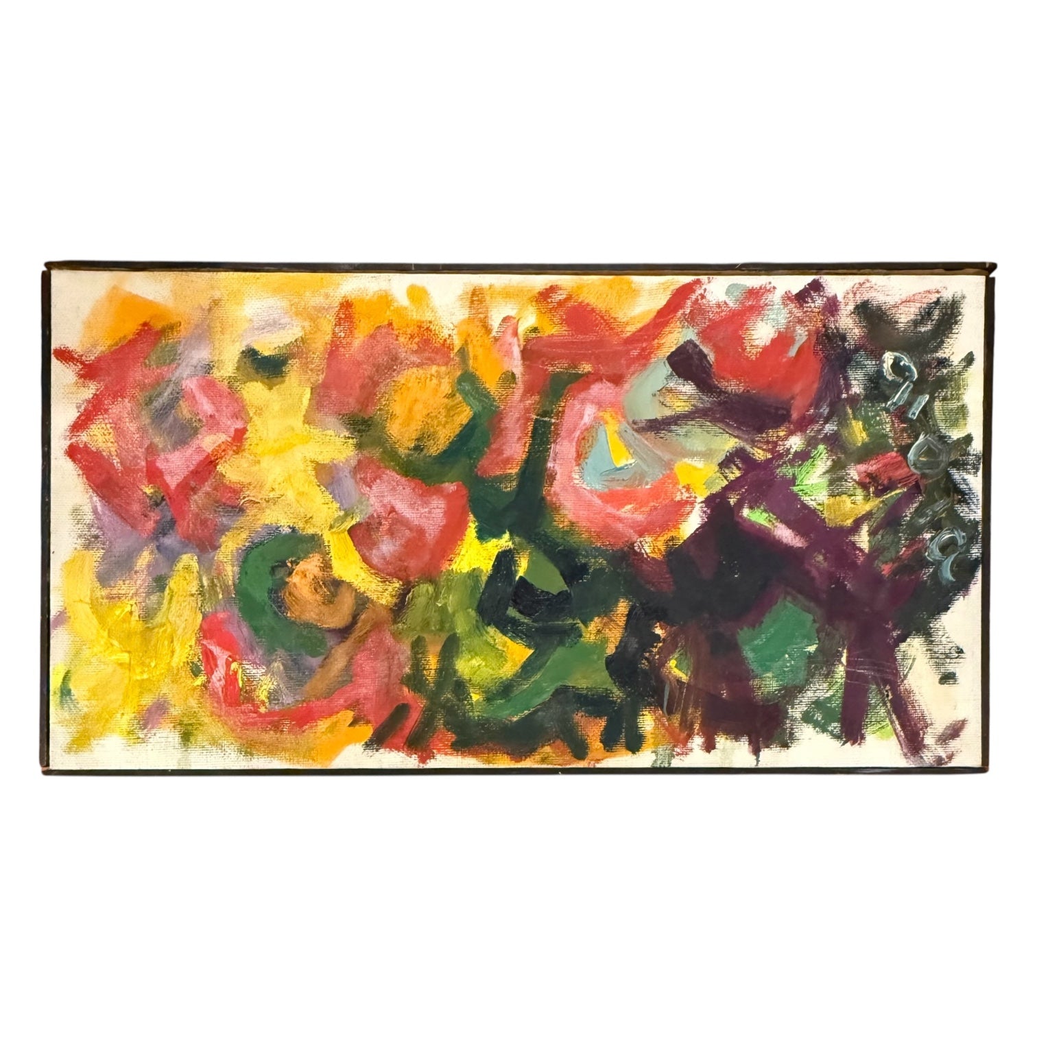 Energetic Abstract Expressionist with Gestural Brushwork  in Original Lathe Frame