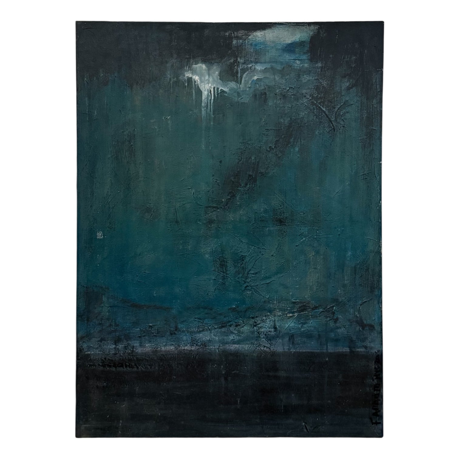 Moody Oil Painting on Canvas in Deepest Indigo/Spruce