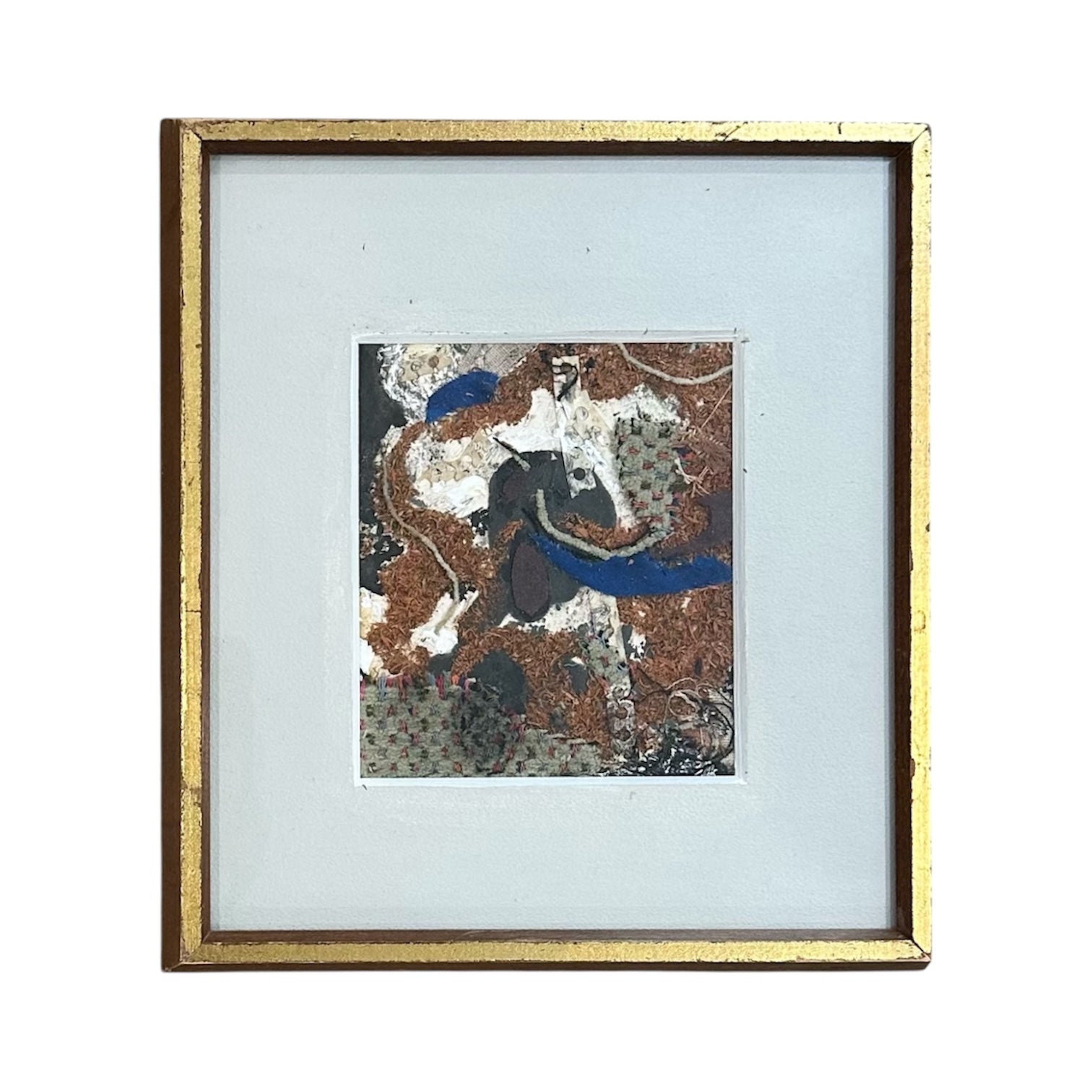 Earthy Textile Collage in Black Browns and Blues