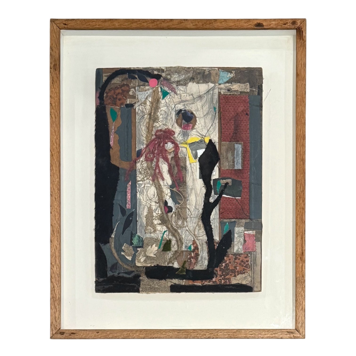1991 Media Media Collage with Found Objects String and Fabric in Original Gallery-Style Frame