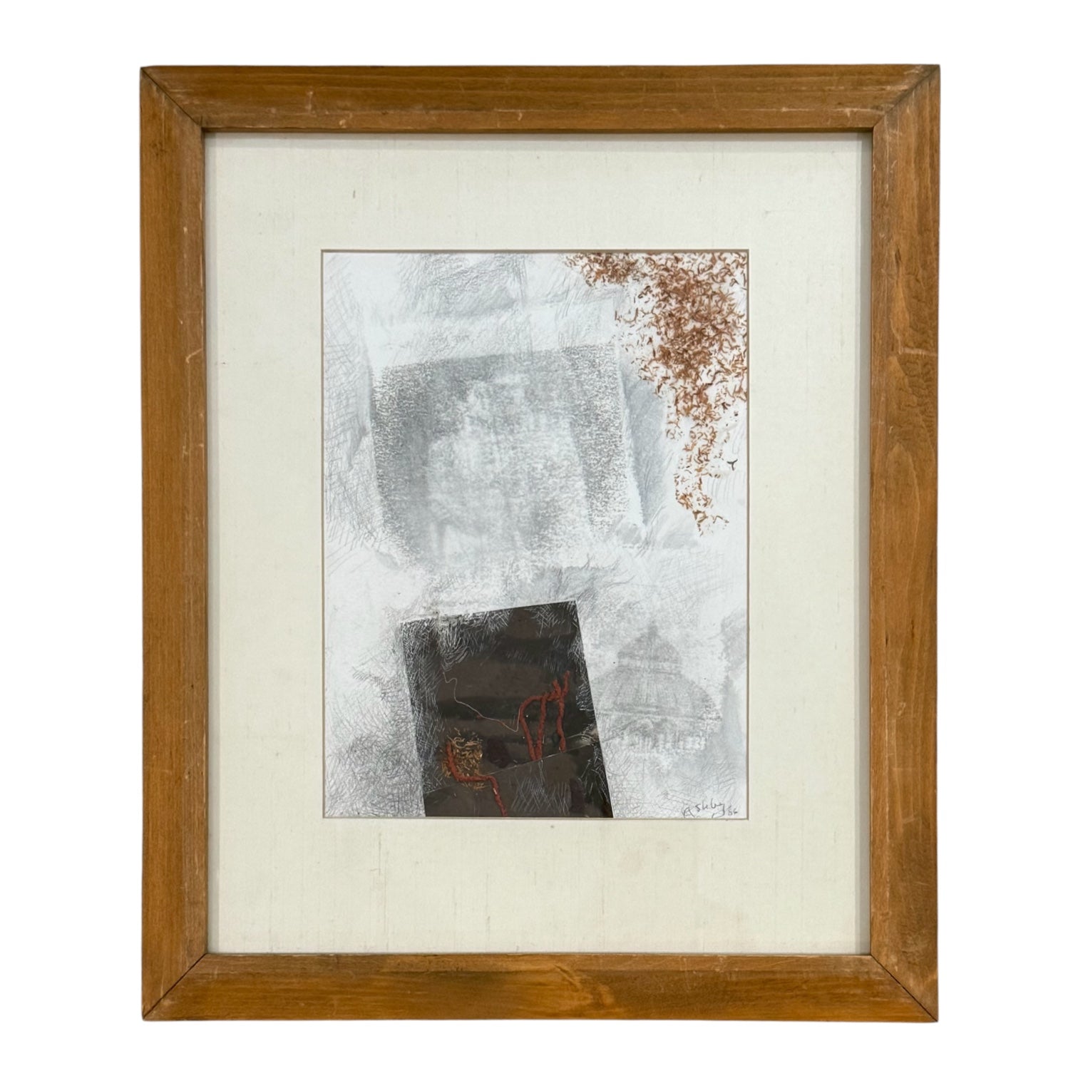 1986 Mixed Media Collage with String Paper Organic Matter in Original Wood Frame