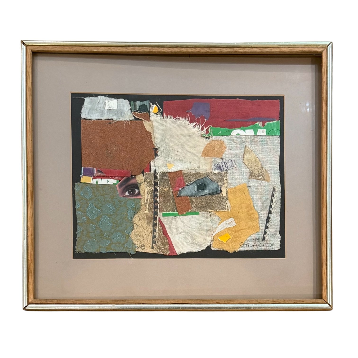 1994 Mixed Media Collage with Fabric and Ephemera in Original Frame
