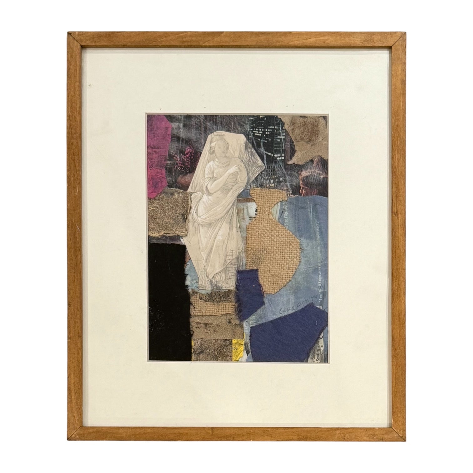1994 Mixed Media Collage Fabric and Painted Paper in Original Gallery-Style Frame