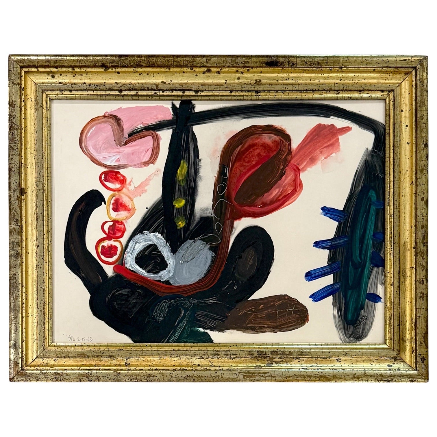 Dramatic Abstract Painting in Wide 19th Century Gilt Wood Frame