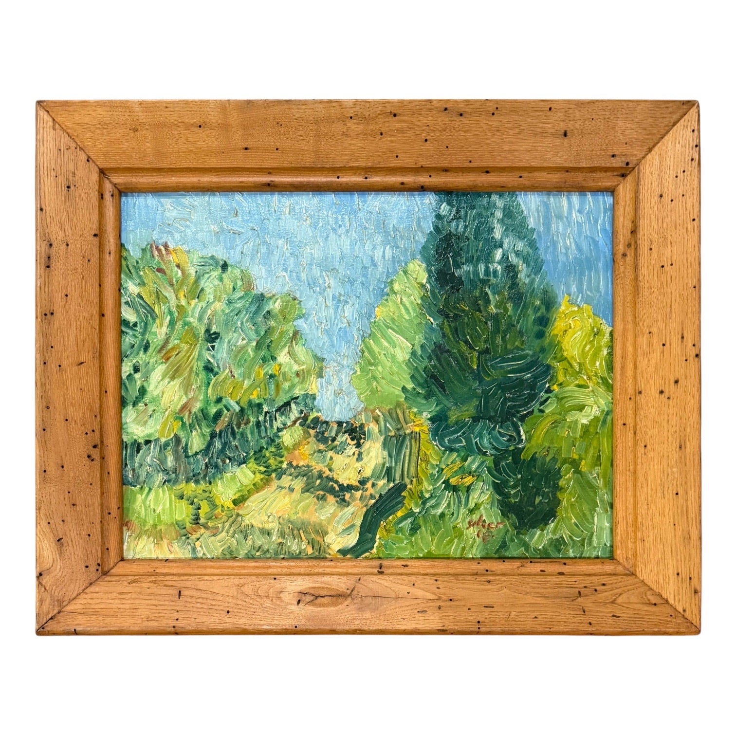 1968 Landscape in the Manner of Vincent van Gogh in Antique Wormy Chestnut Frame