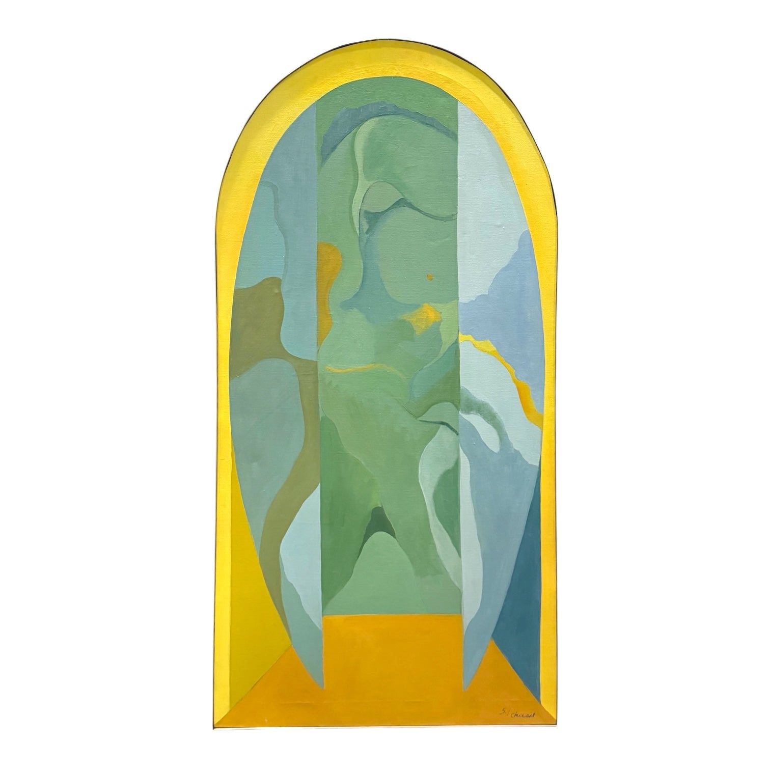 Vibrant Hard-Edge Biomorphic Arch-Shaped Painting