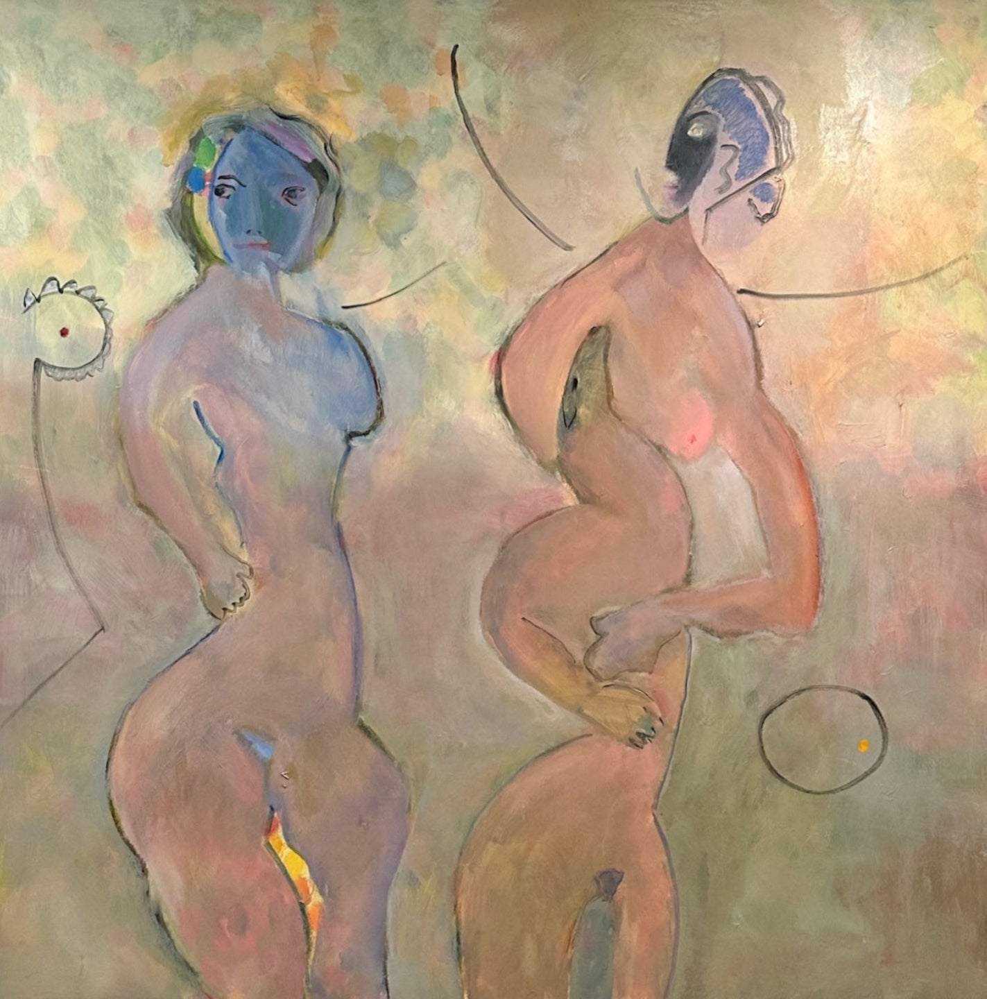 Two Women with a Dog