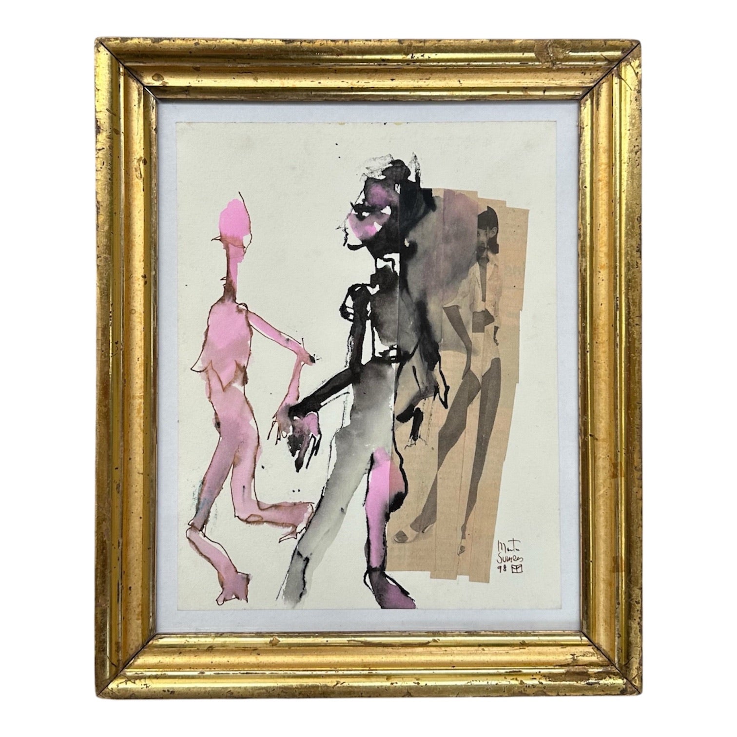 Martin Sumers Figurative Work in 19th Century Gilt Wood Frame