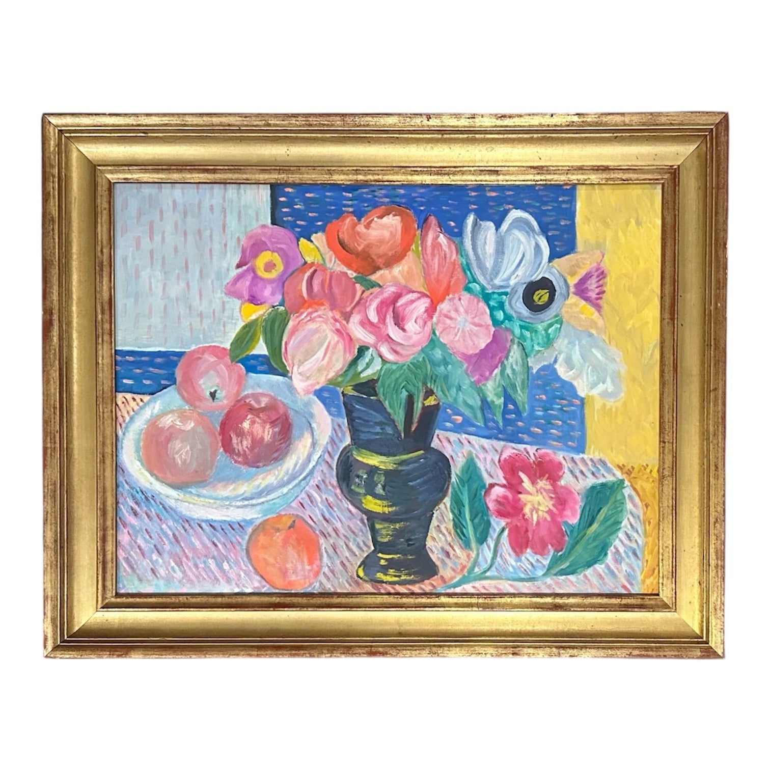 Vibrant Still Life of Flowers and Fruits with Energetic Textures