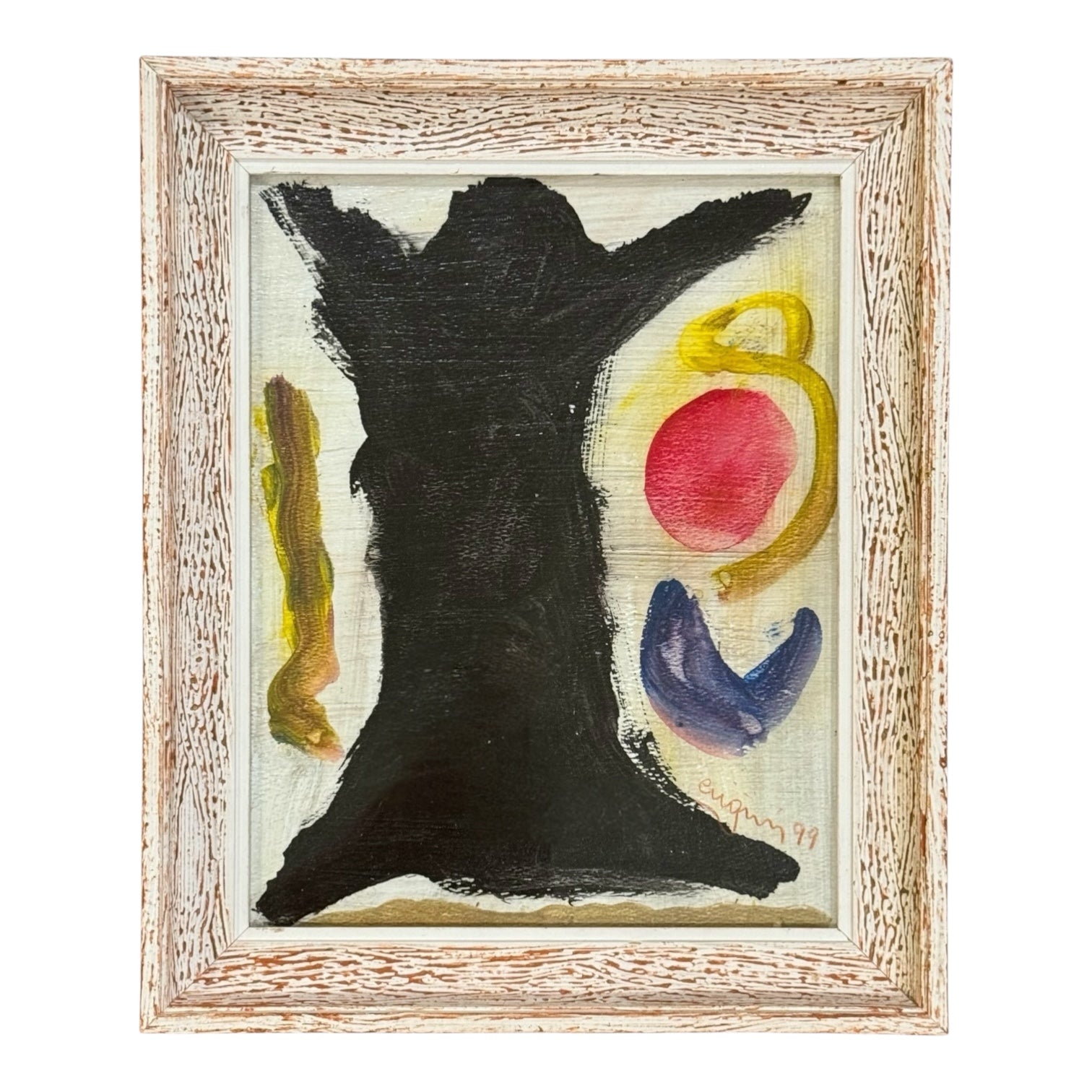Minimalist Abstract Painting in Vintage Cerused Frame