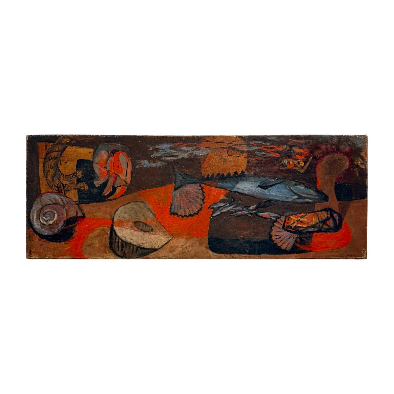 1940s Oil on Canvas Still Life with Fish