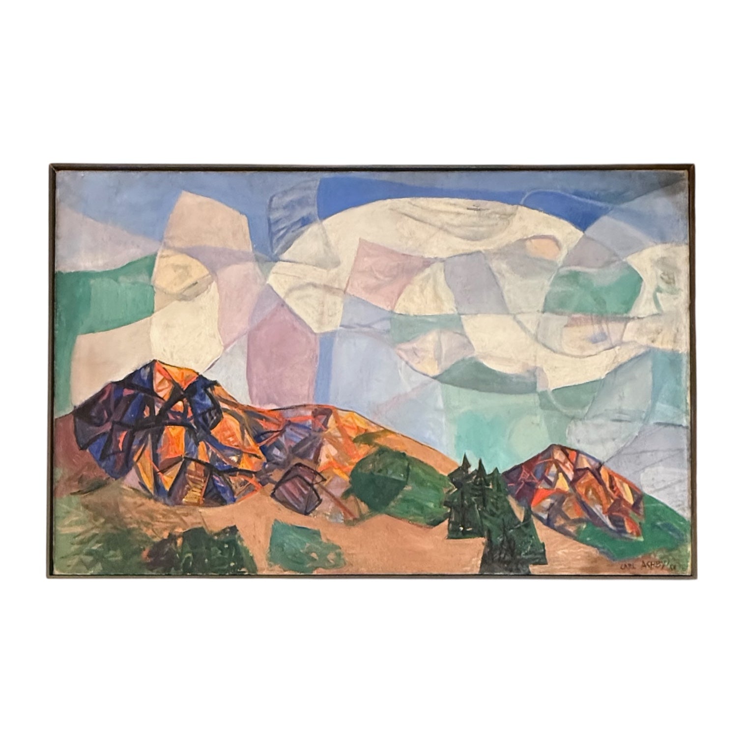 1958 "Mountains and Clouds" Cubist Oil on Canvas