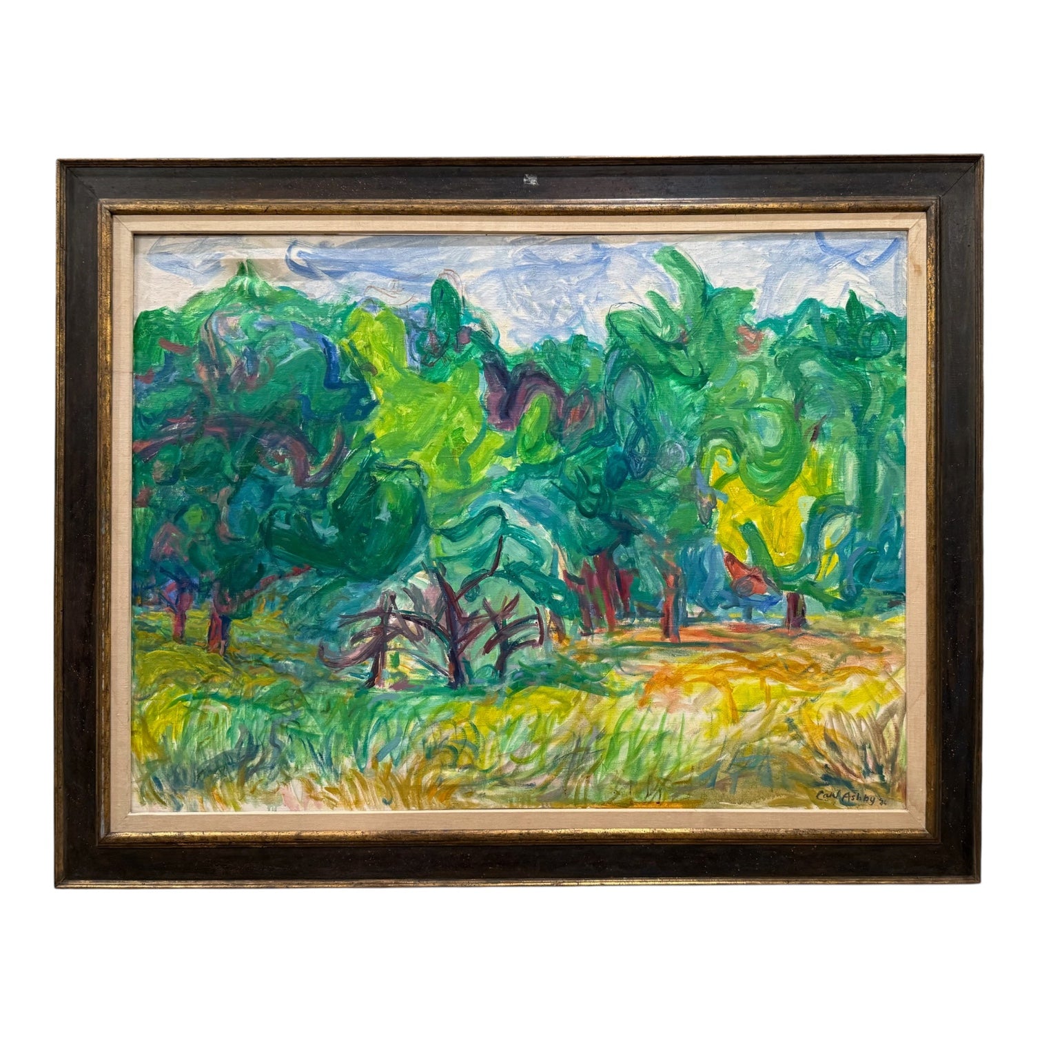 Large Vintage Fauvist Landscape Oil on Canvas, Framed