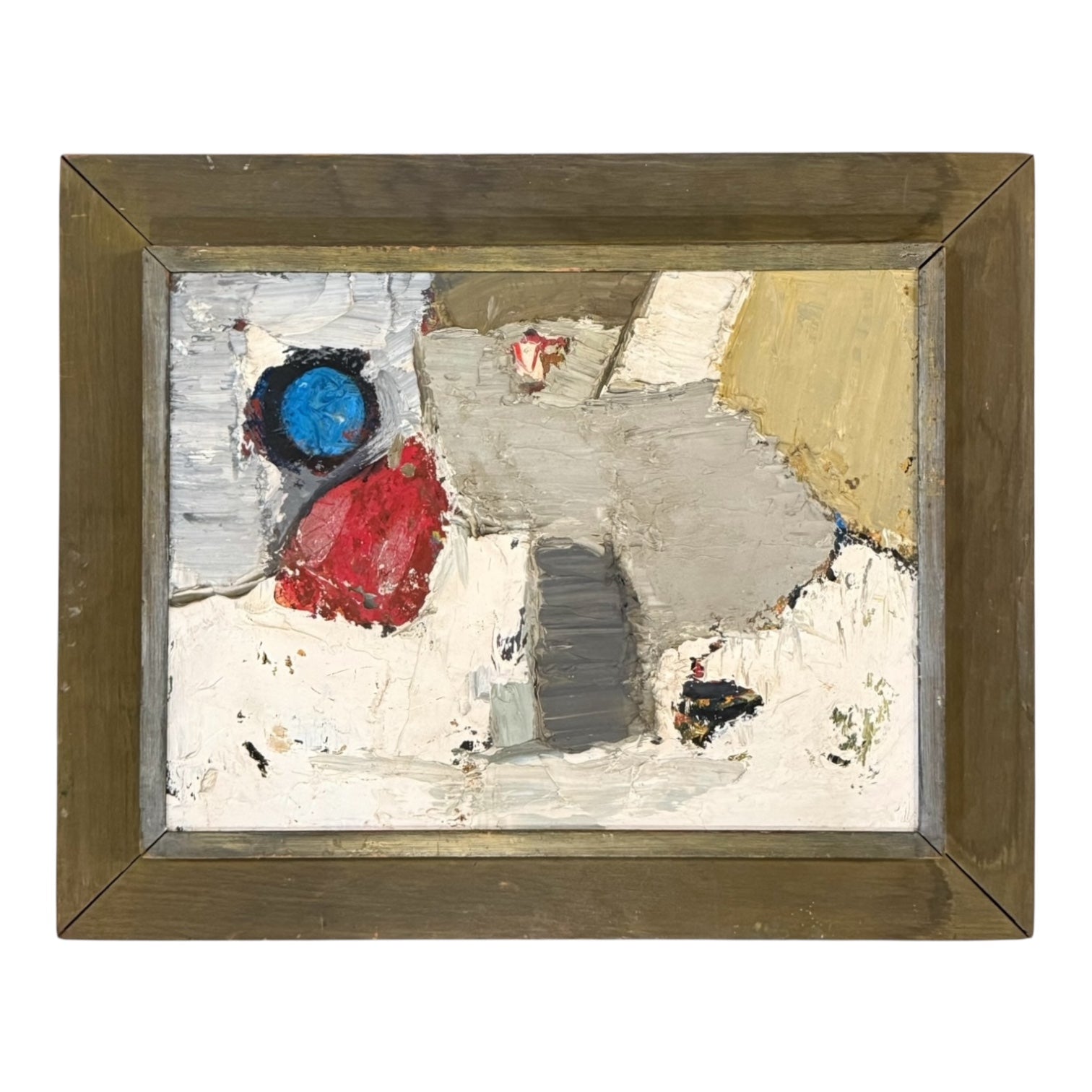 Abstract Expressionist Painting with Heavy Impasto in Vintage Wood Frame