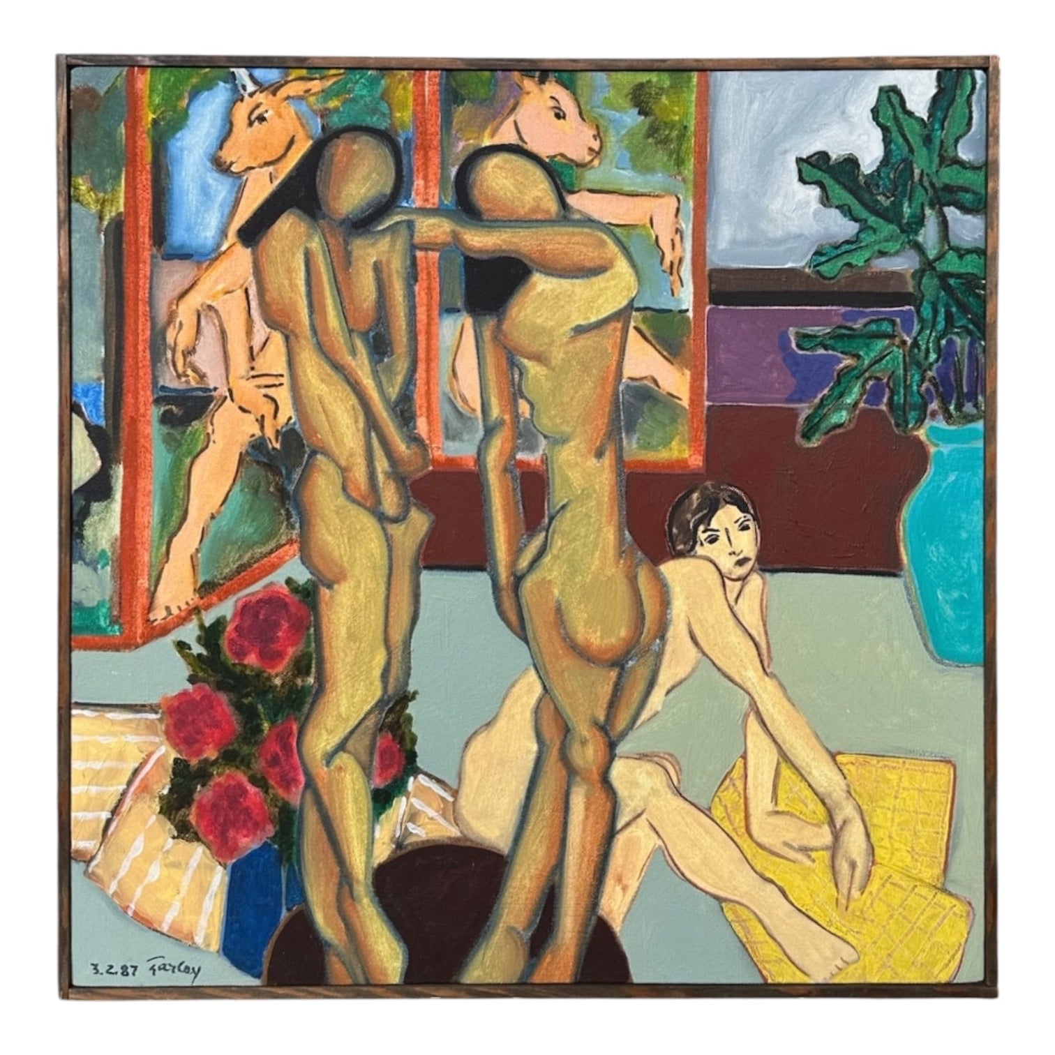 Figurative Oil Painting Featuring Interior Scene