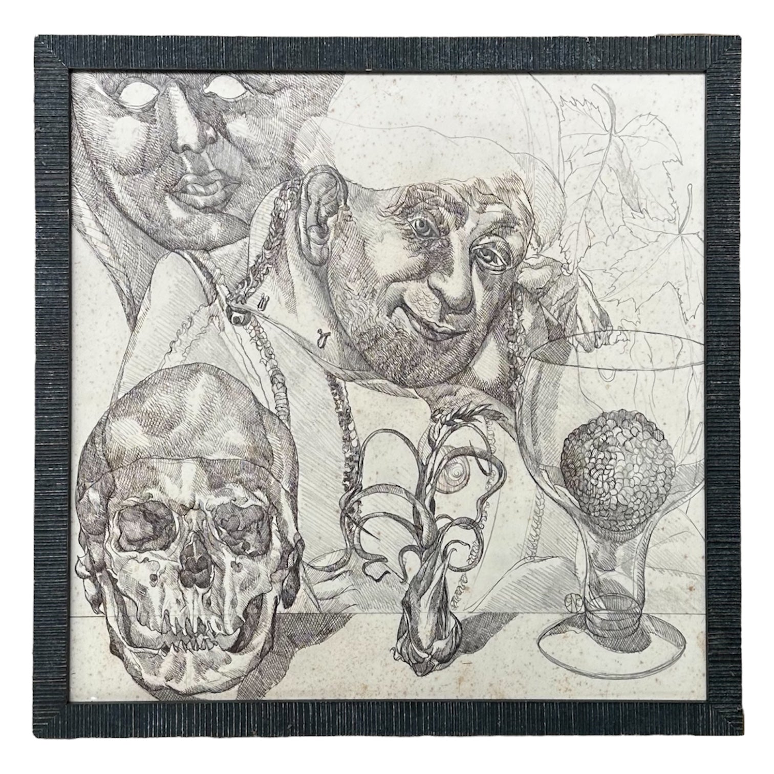 Theatrical Still Life Featuring Figure and Skull in Custom Frame