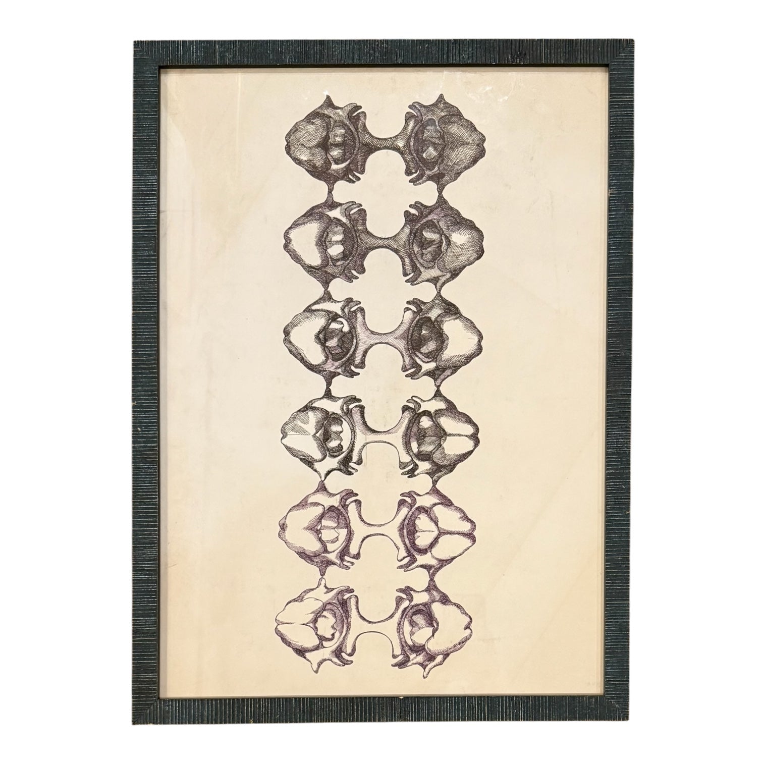 Detailed Abstracted Skeletal Drawing in Ink, Custom Framed
