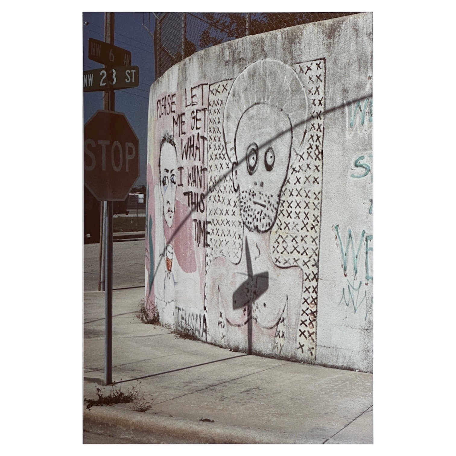 Silver Gelatin Color Photo of Urban City Street Featuring Figurative Graffiti