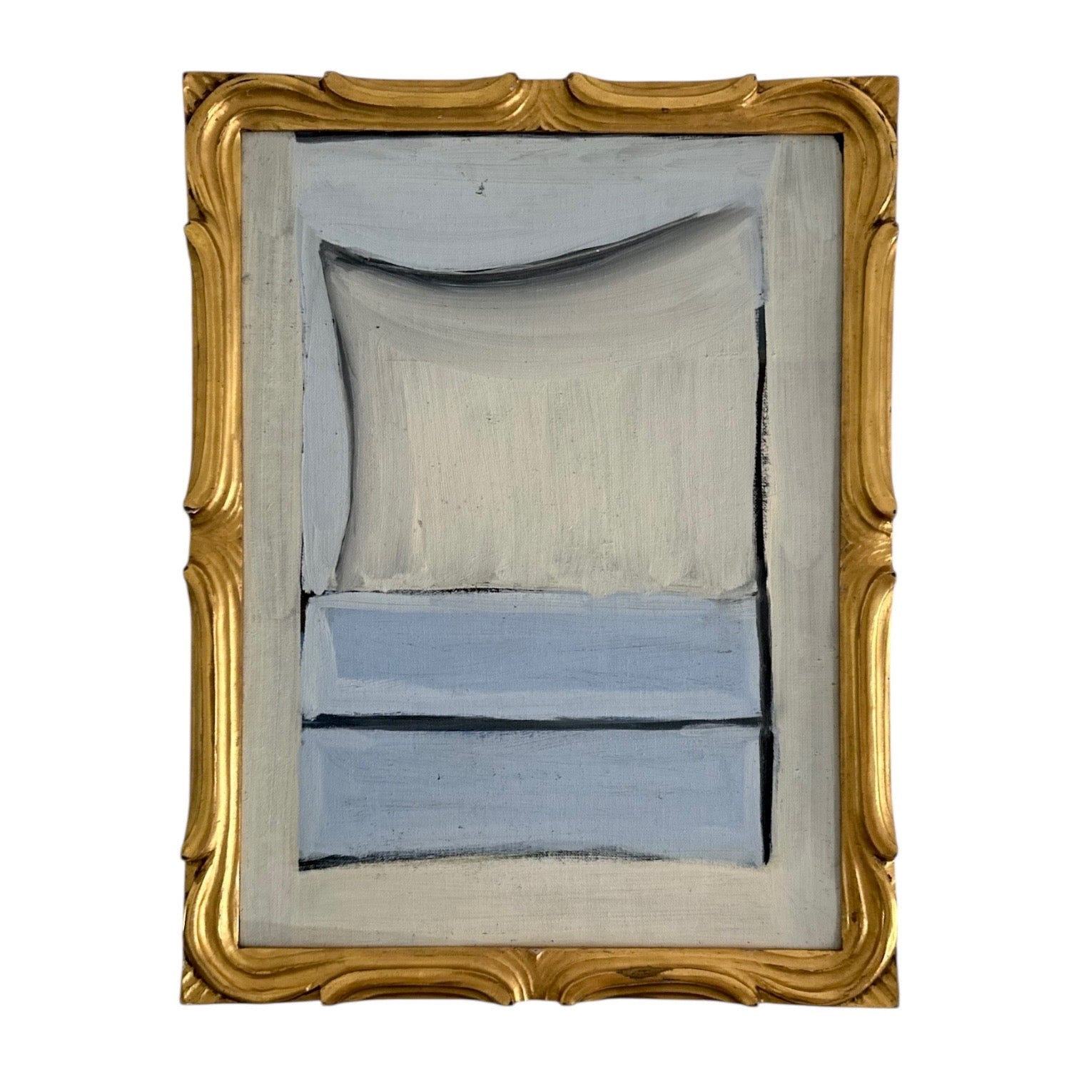 Powder Blue and White Graphic Abstract in 19th Century Gilt Frame